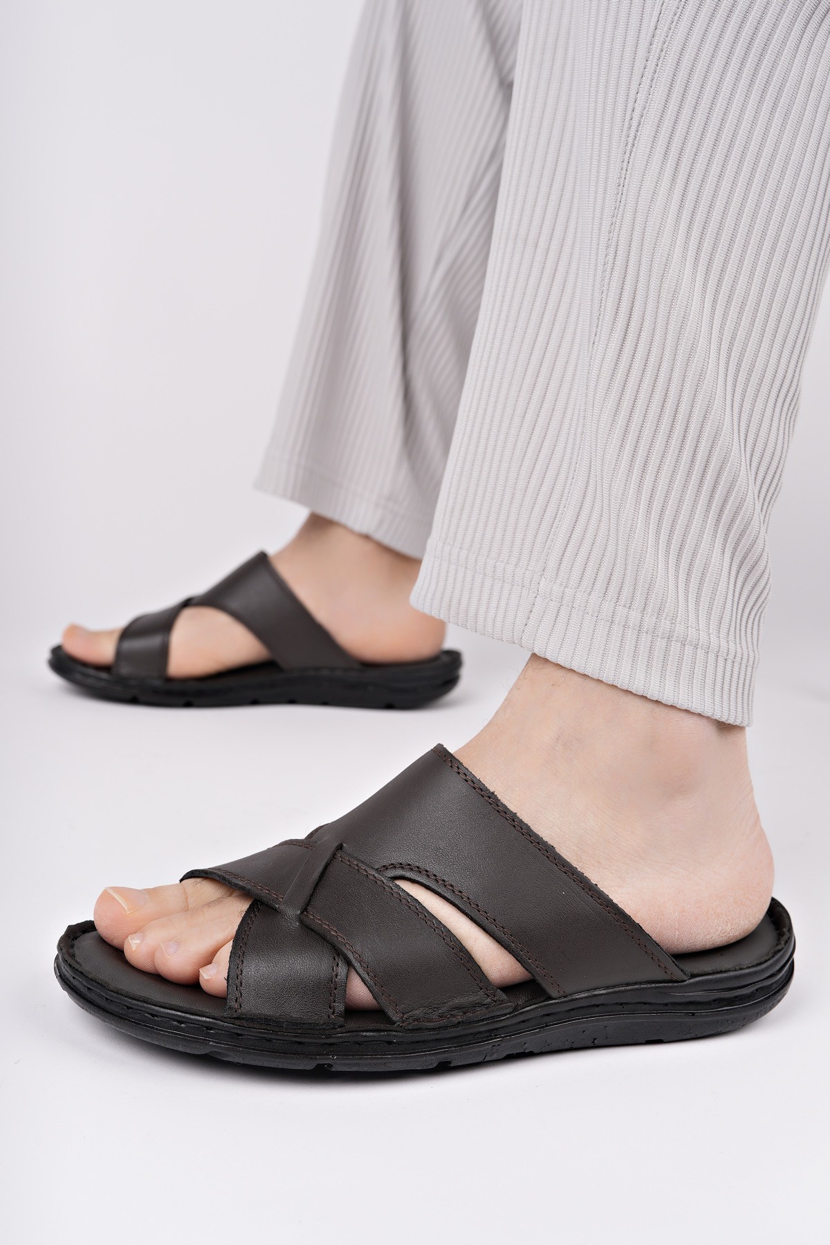 Eco Garantili Erkek Günlük Hakiki Deri Rahat Yumuşak Taban Ortopedik Terlik - Görsel 8