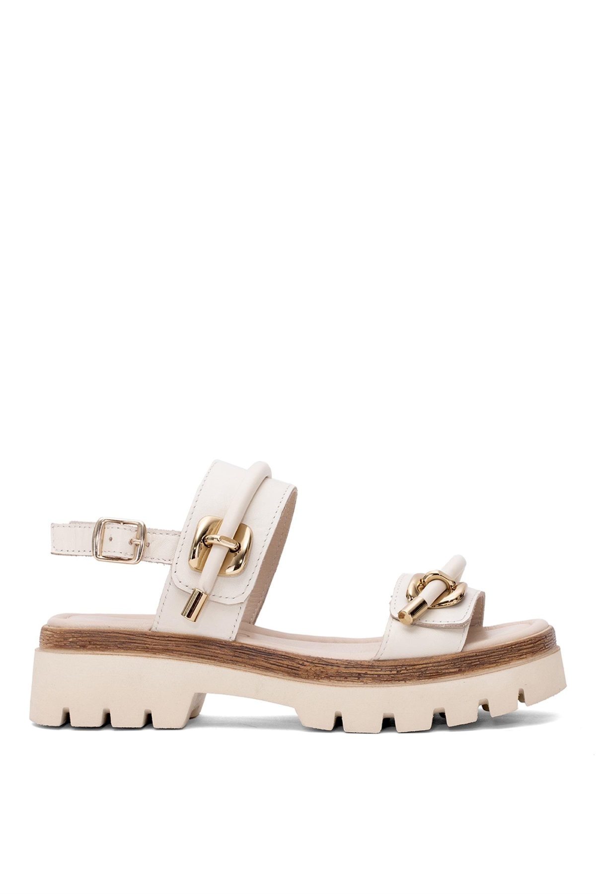 Elit DK523-016 Kadın Hakiki Deri Düz Sandalet Bej - Görsel 2