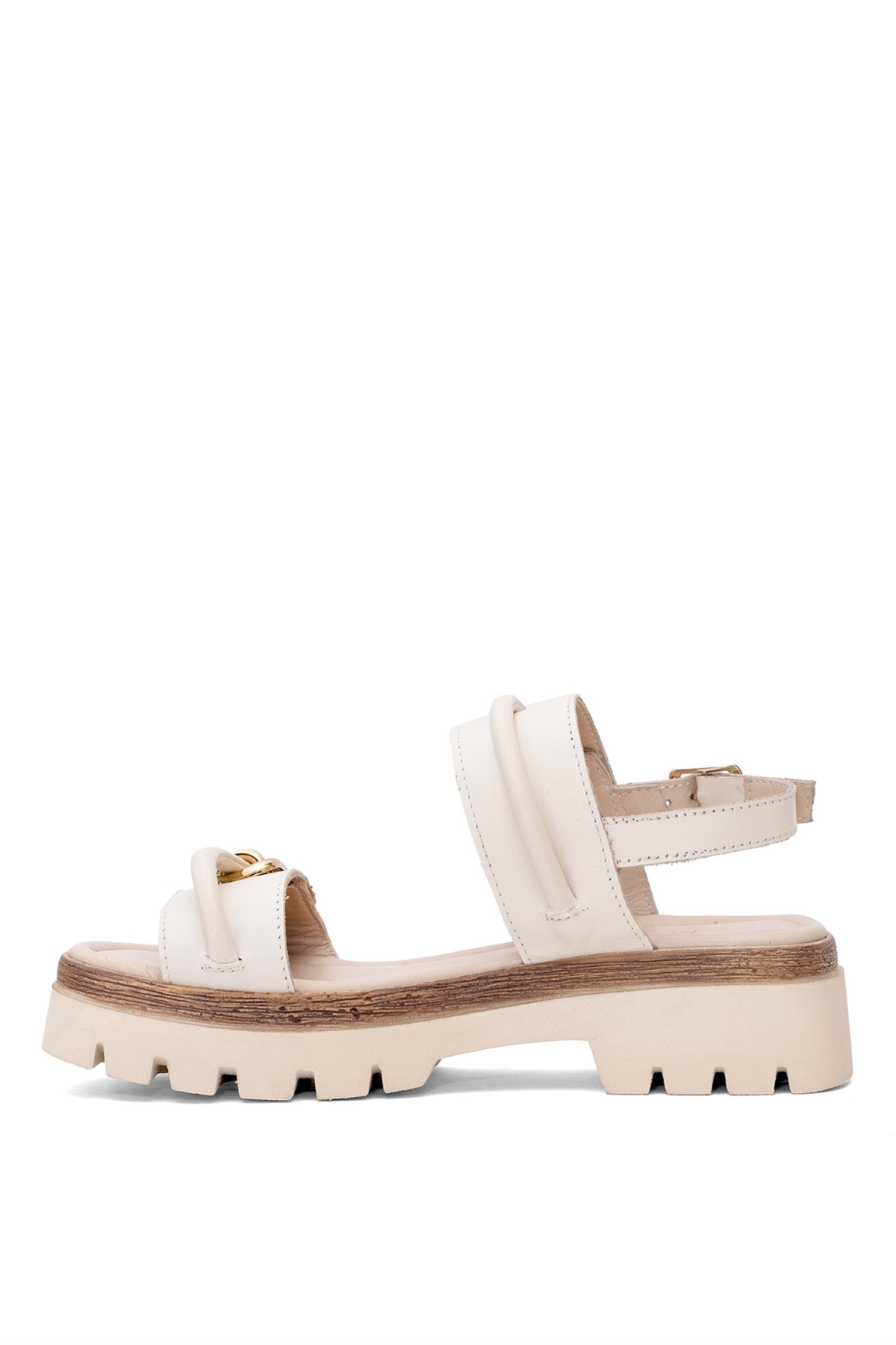 Elit DK523-016 Kadın Hakiki Deri Düz Sandalet Bej - Görsel 4