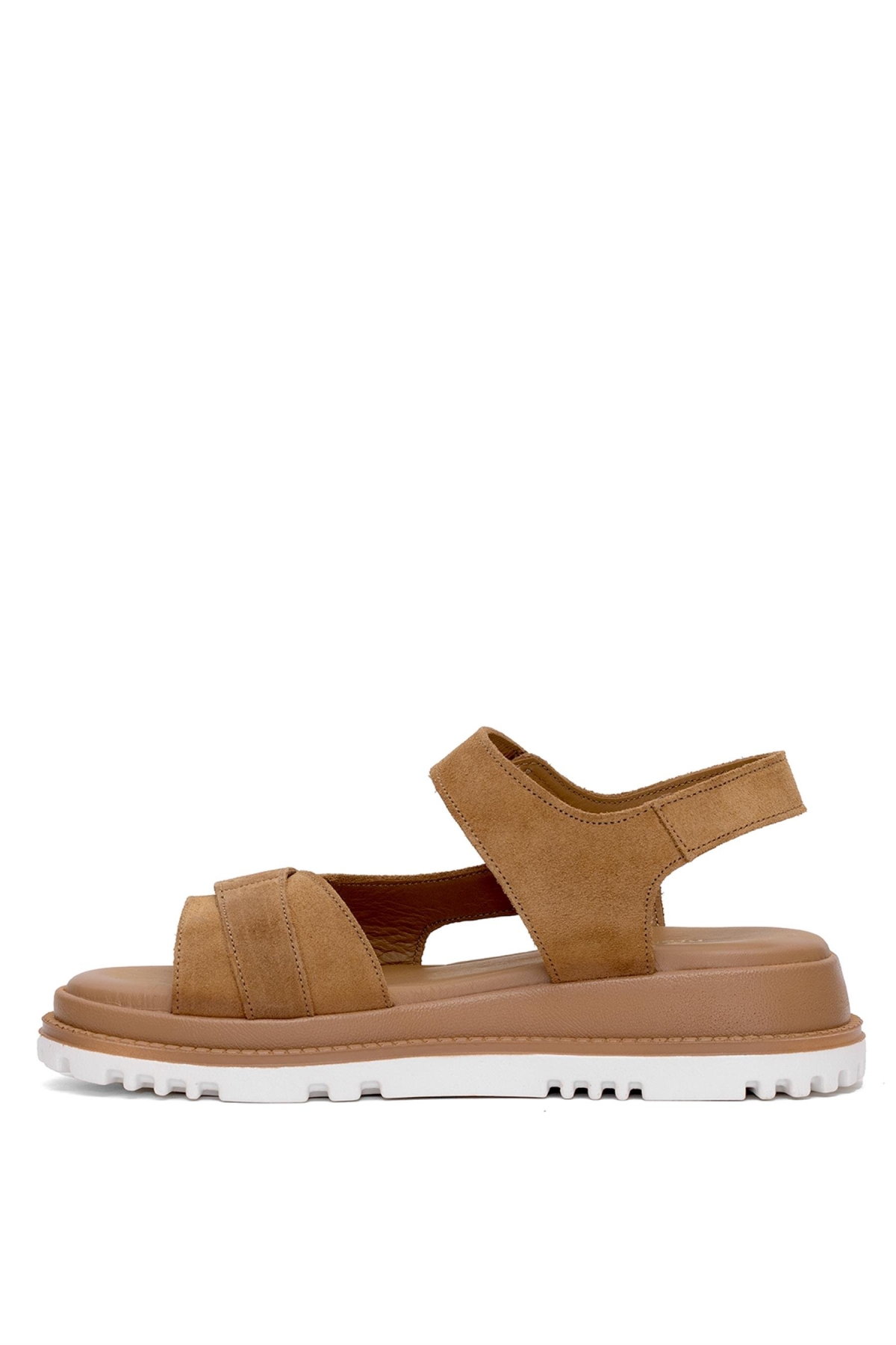 Elit Rch201-M15 Kadın Hakiki Deri Düz Sandalet Taba - Görsel 4