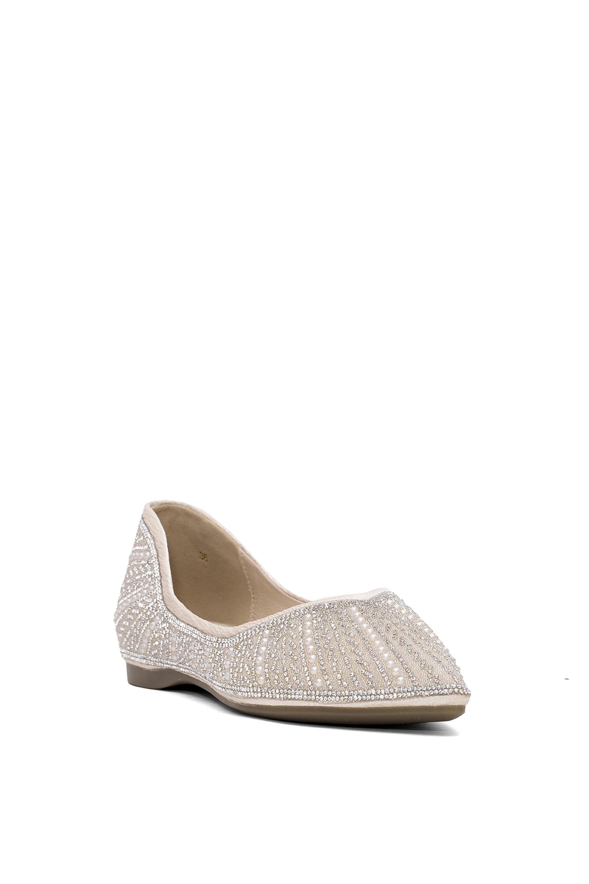 25Y377-2 Kadın Taşlı Babet Bej - Görsel 3