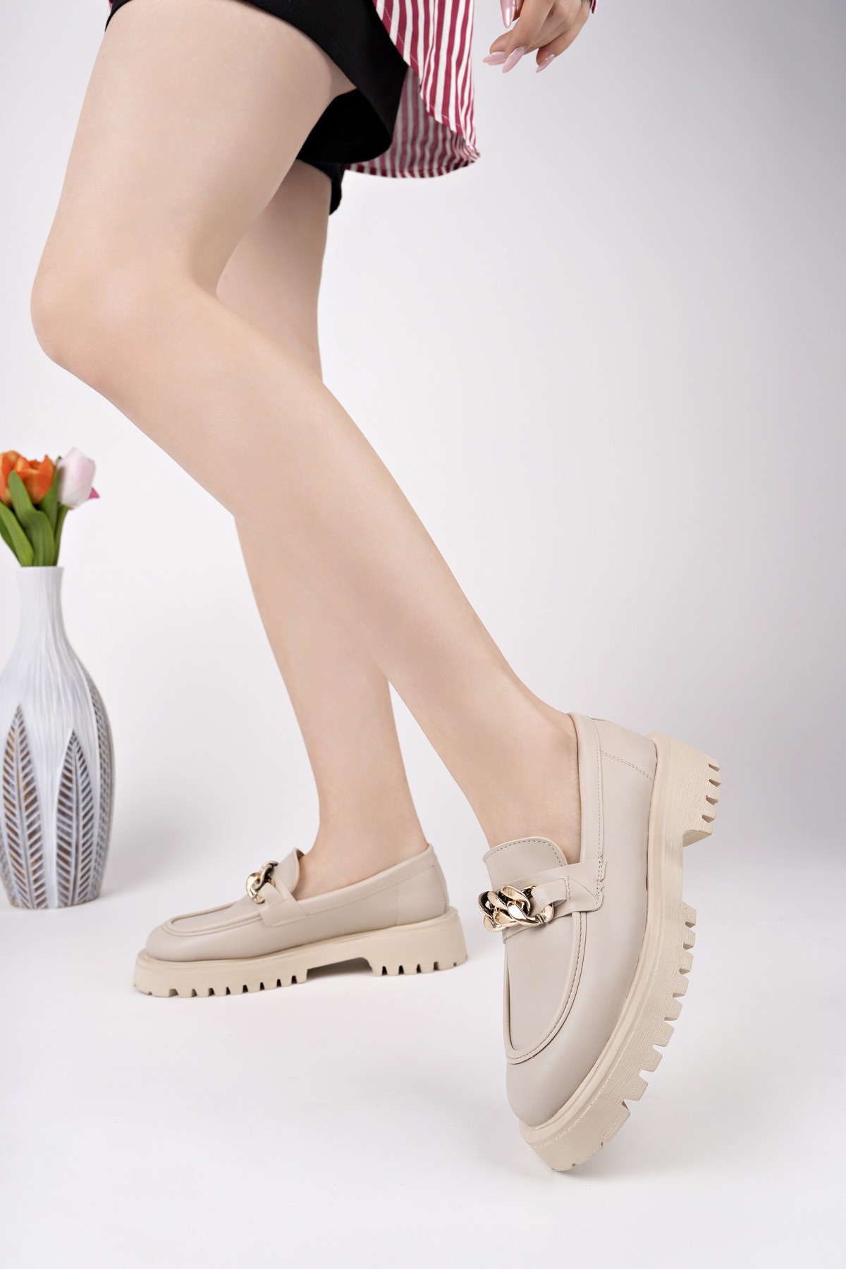 DAİLY Kalın Taban Tokalı Günlük Casual Makosen Kadın Loafer Ayakkabı - Görsel 2