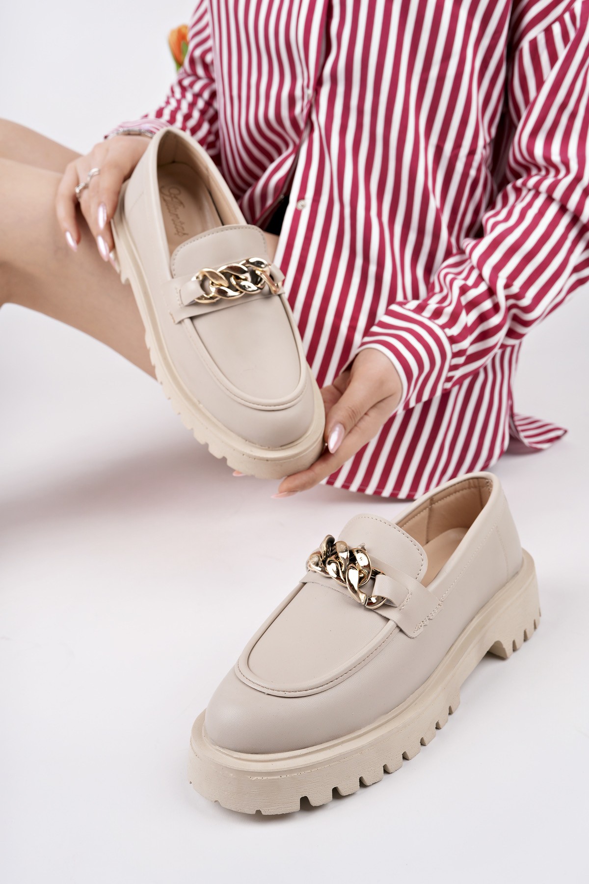 DAİLY Kalın Taban Tokalı Günlük Casual Makosen Kadın Loafer Ayakkabı - Görsel 3