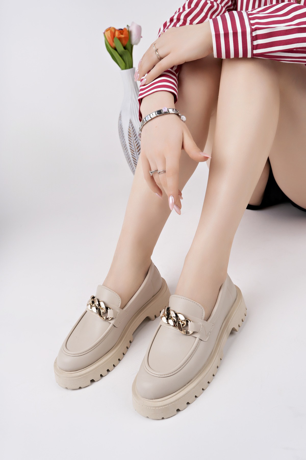 DAİLY Kalın Taban Tokalı Günlük Casual Makosen Kadın Loafer Ayakkabı - Görsel 4