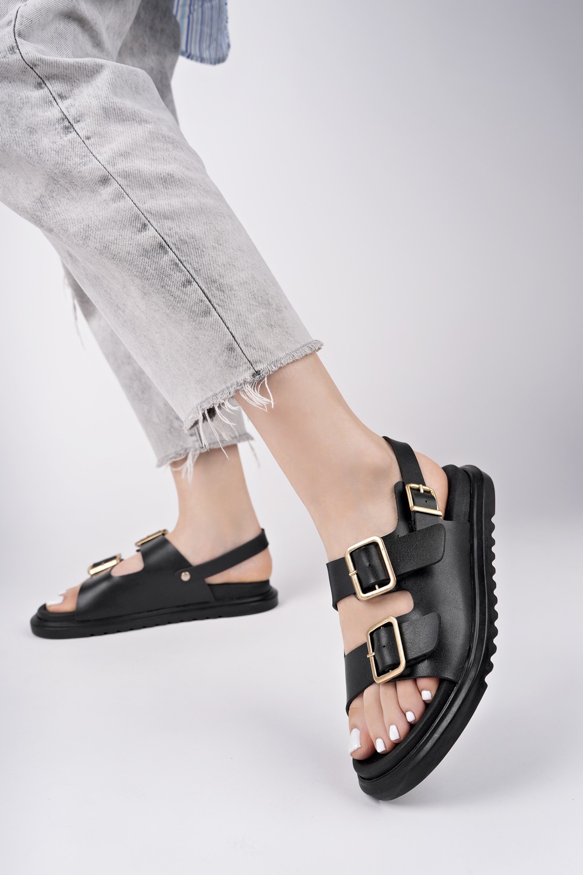 MEGGİE Çift Bantlı Ayarlanabilir Kemerli Günlük Kadın Sandalet - Görsel 4