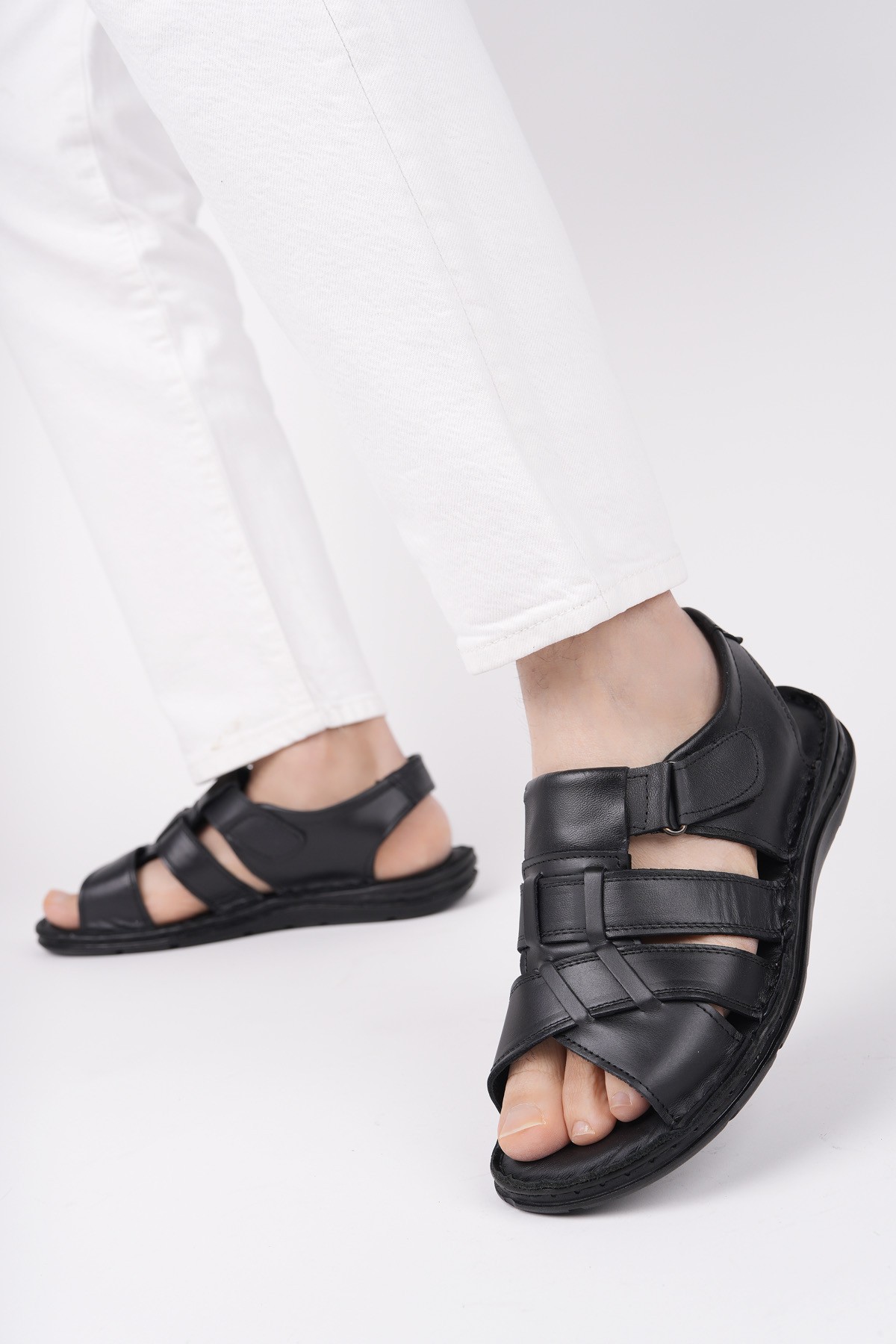 Charles Garantili Erkek Günlük Hakiki Deri Rahat Yumuşak Taban Ortopedik Sandalet - Görsel 3
