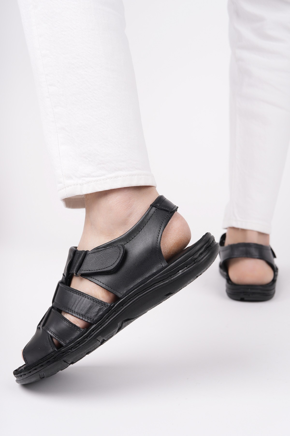 Charles Garantili Erkek Günlük Hakiki Deri Rahat Yumuşak Taban Ortopedik Sandalet - Görsel 4