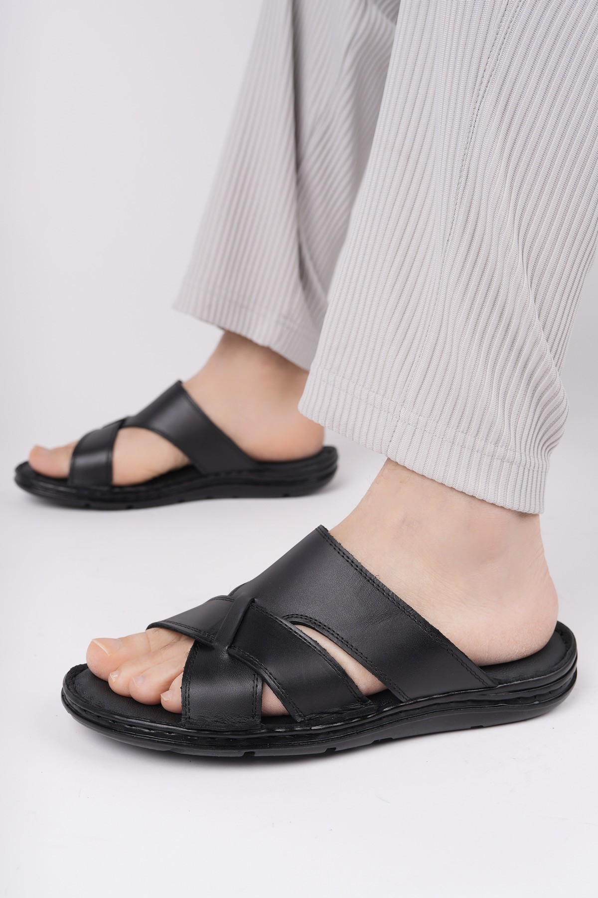 Eco Garantili Erkek Günlük Hakiki Deri Rahat Yumuşak Taban Ortopedik Terlik - Görsel 3