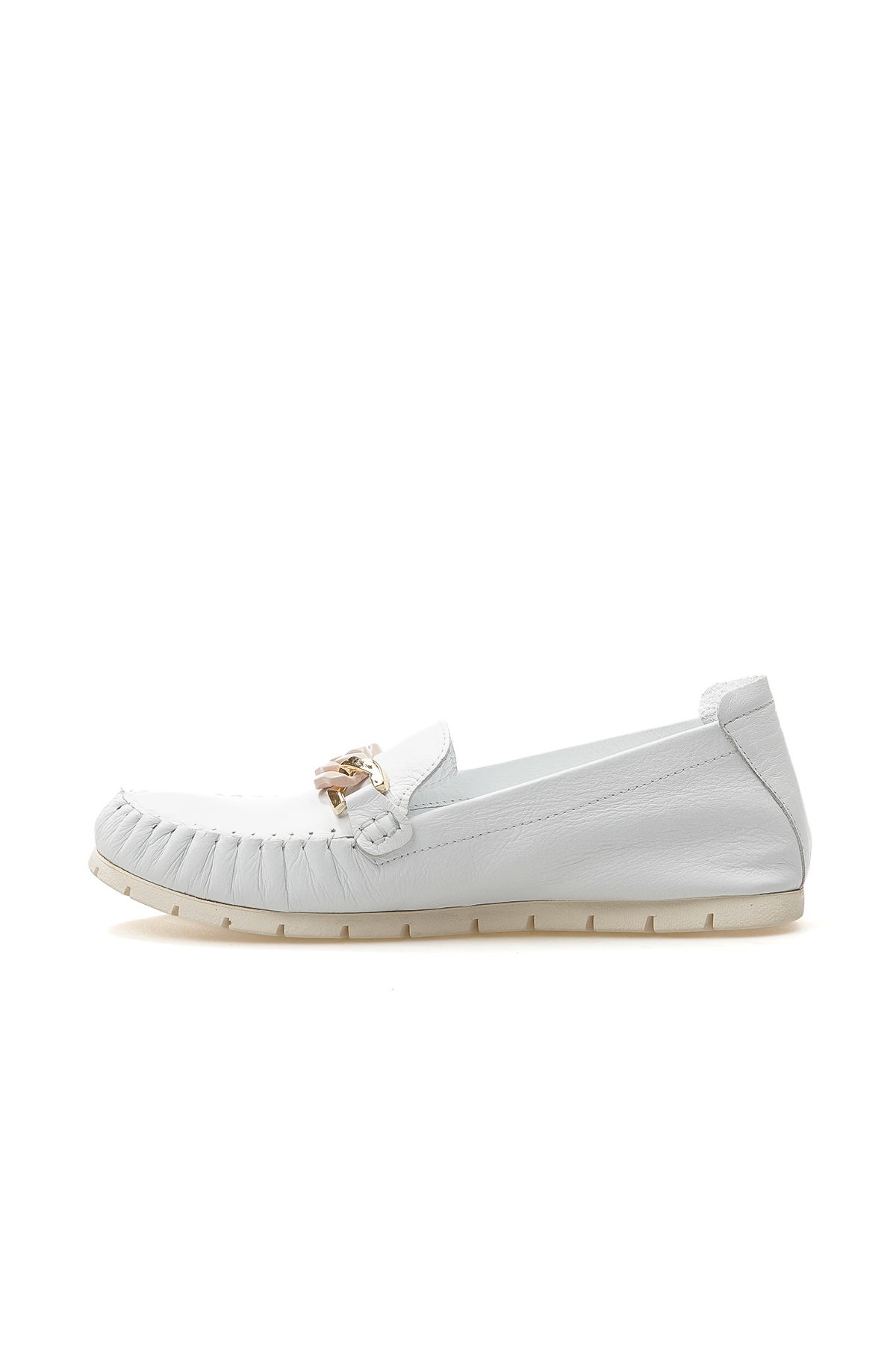 Kadın Hakiki Deri Toka Detaylı Günlük Babet 25y D25ya-745 Z Beyaz - Görsel 3