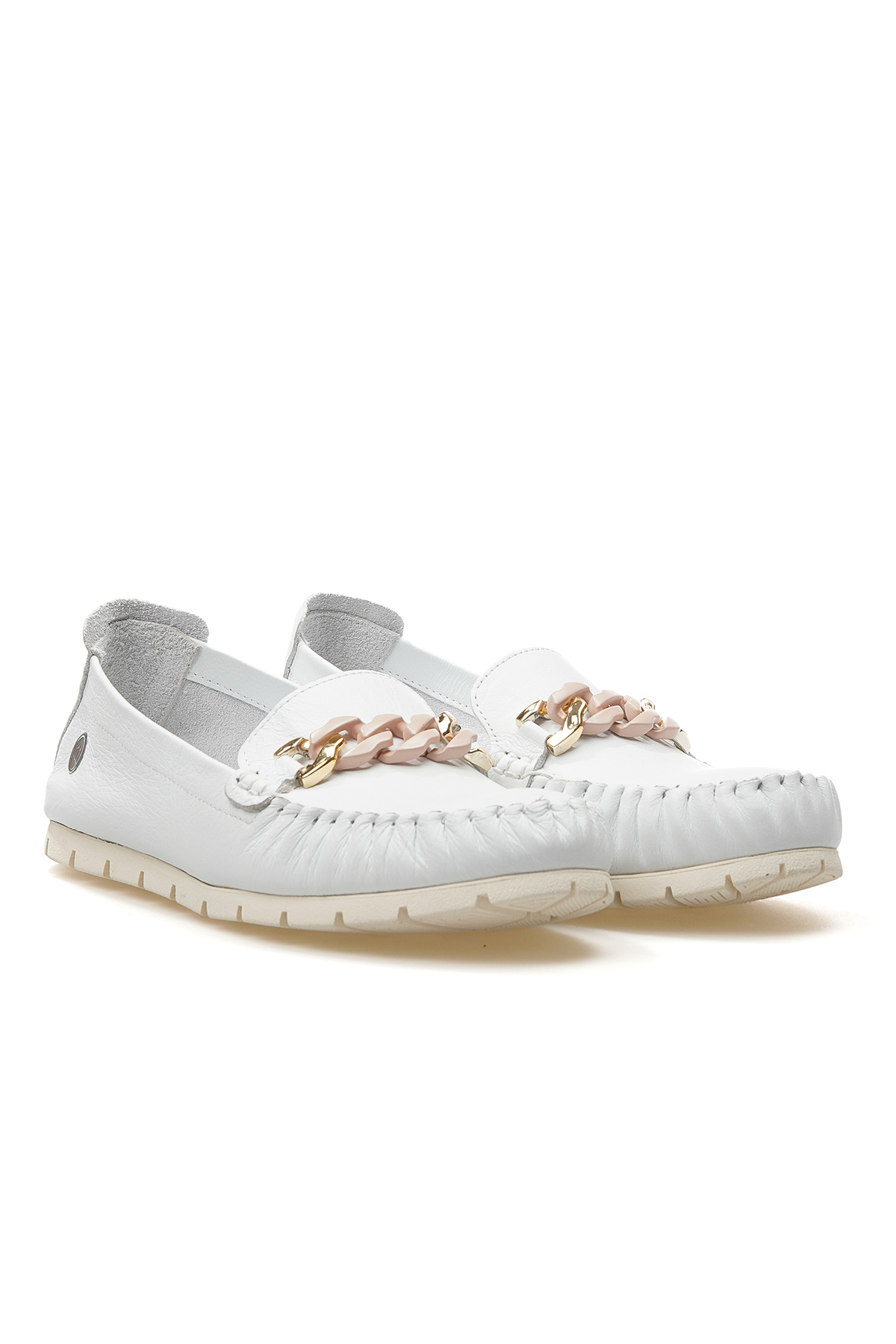 Kadın Hakiki Deri Toka Detaylı Günlük Babet 25y D25ya-745 Z Beyaz - Görsel 6