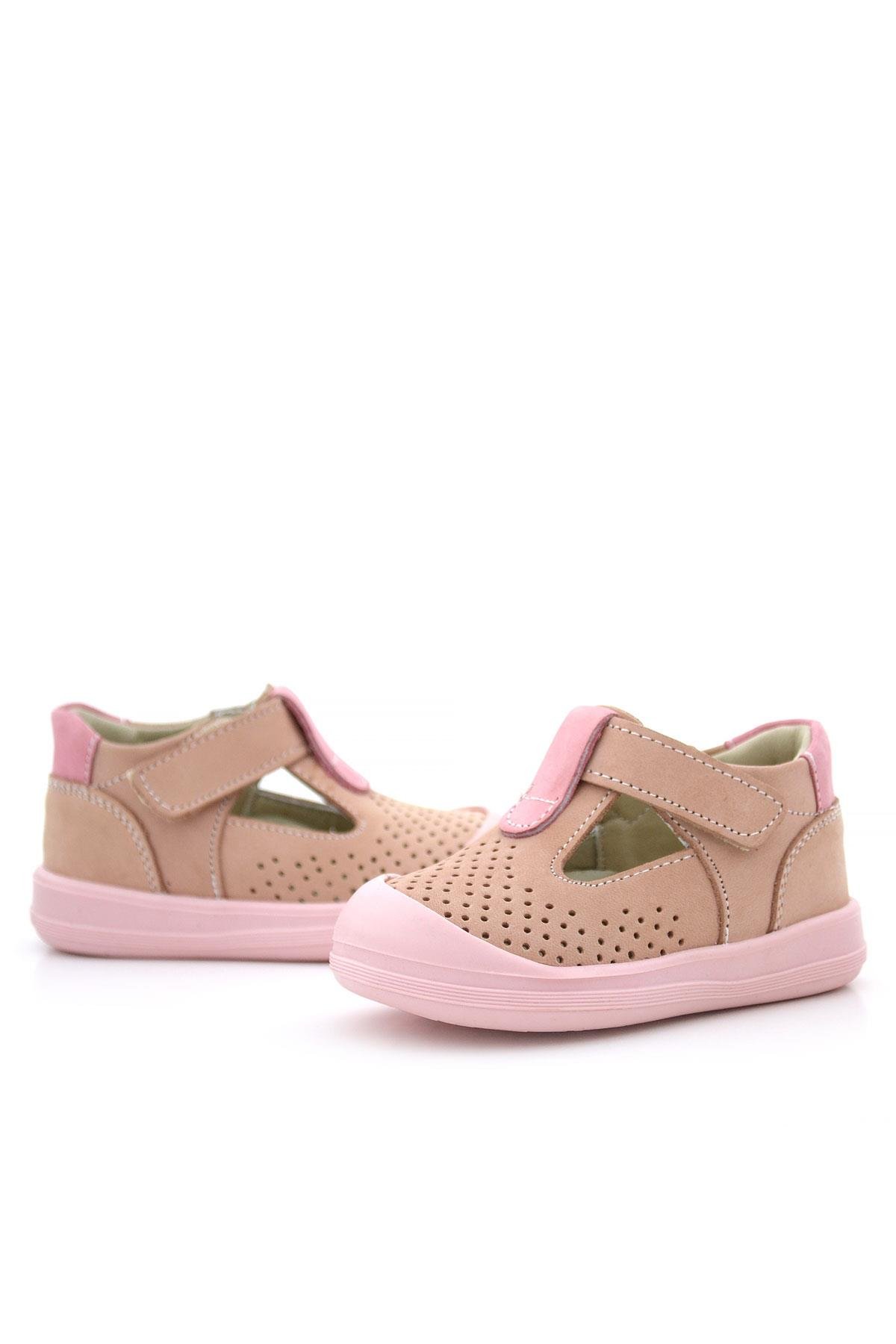 Shaun Hakiki Deri Pudra Pembe Cırtlı Anatomik Bebek Sandalet - Görsel 8