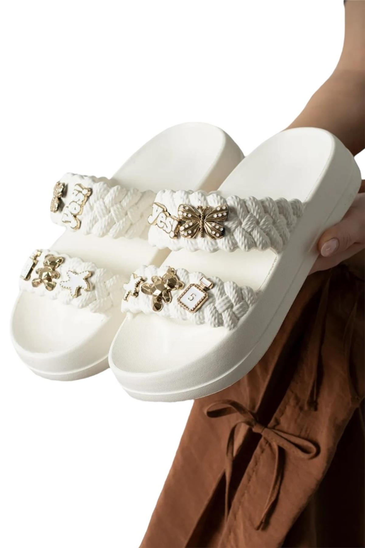 Kadın Taşlı Şık Rahat Konforlu Günlük Terlik BEYAZ - Görsel 5