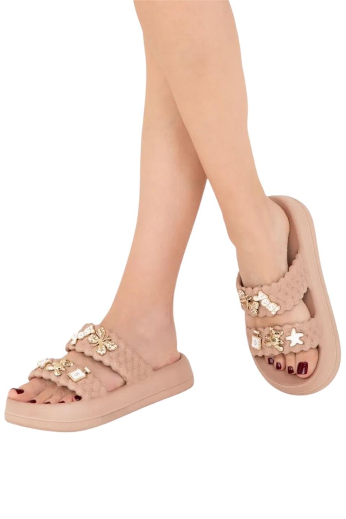 Kadın Taşlı Şık Rahat Konforlu Günlük Terlik VİZON - Görsel 6