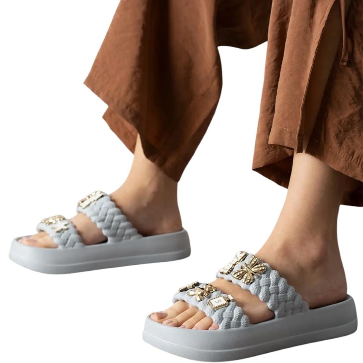 Kadın Taşlı Şık Rahat Konforlu Günlük Terlik GRİ - Görsel 5