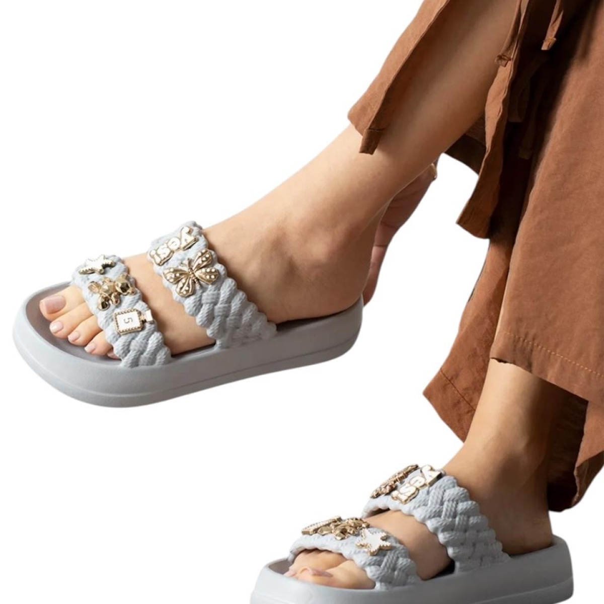 Kadın Taşlı Şık Rahat Konforlu Günlük Terlik GRİ - Görsel 6