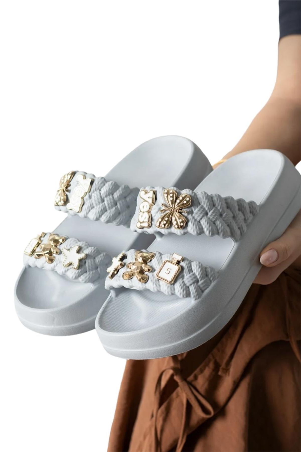 Kadın Taşlı Şık Rahat Konforlu Günlük Terlik GRİ - Görsel 4