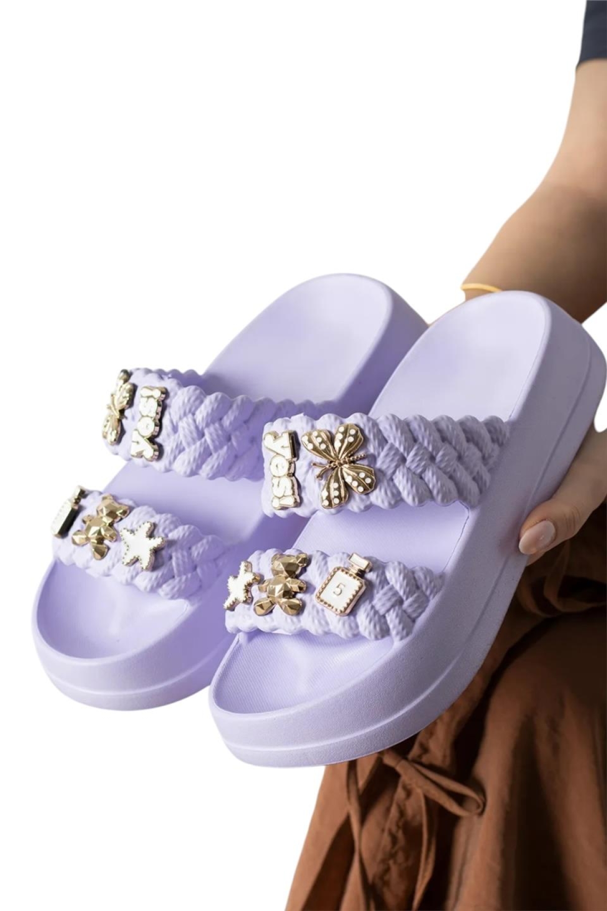 Kadın Taşlı Şık Rahat Konforlu Günlük Terlik Lila - Görsel 5