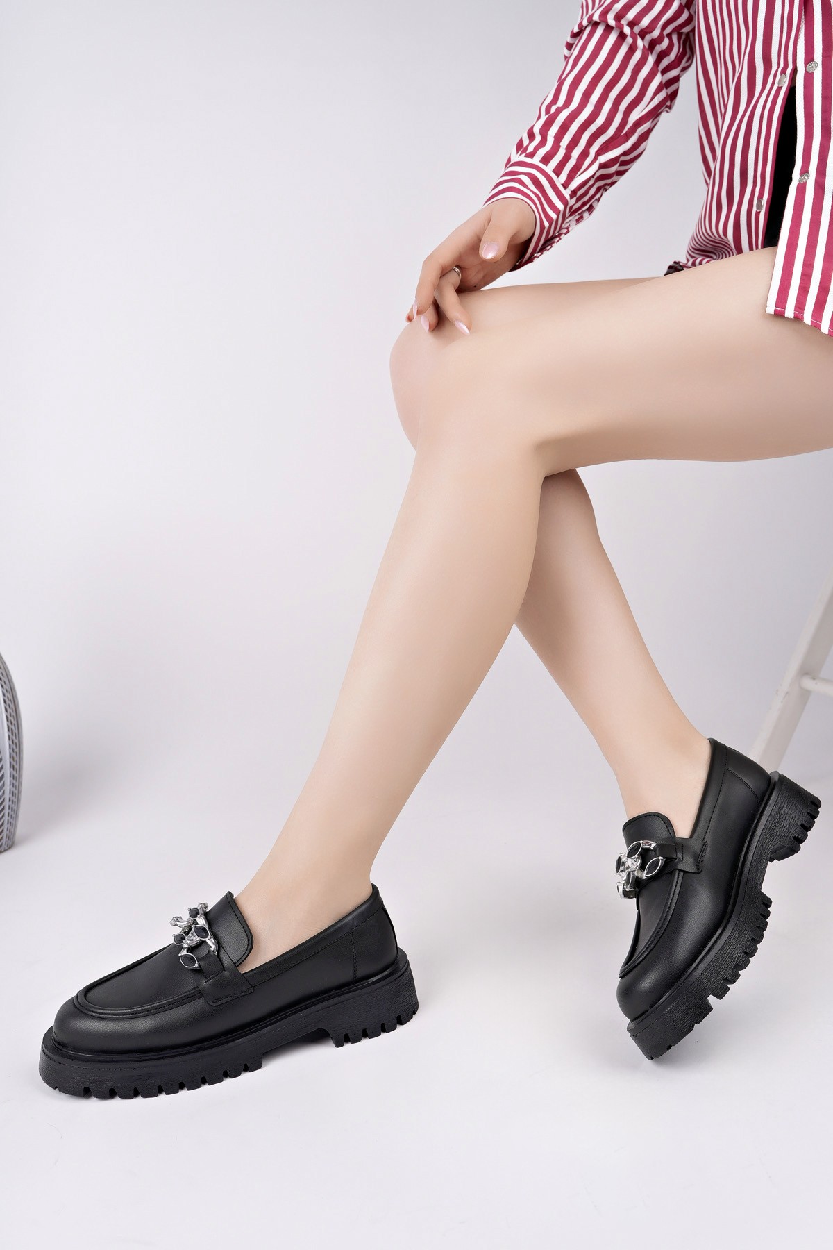 CRASHER Kalın Taban Tokalı Günlük Casual Makosen Kadın Loafer Ayakkabı - Görsel 4