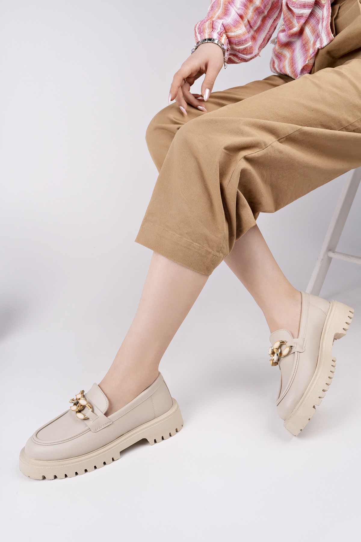 CRASHER Kalın Taban Tokalı Günlük Casual Makosen Kadın Loafer Ayakkabı - Görsel 6