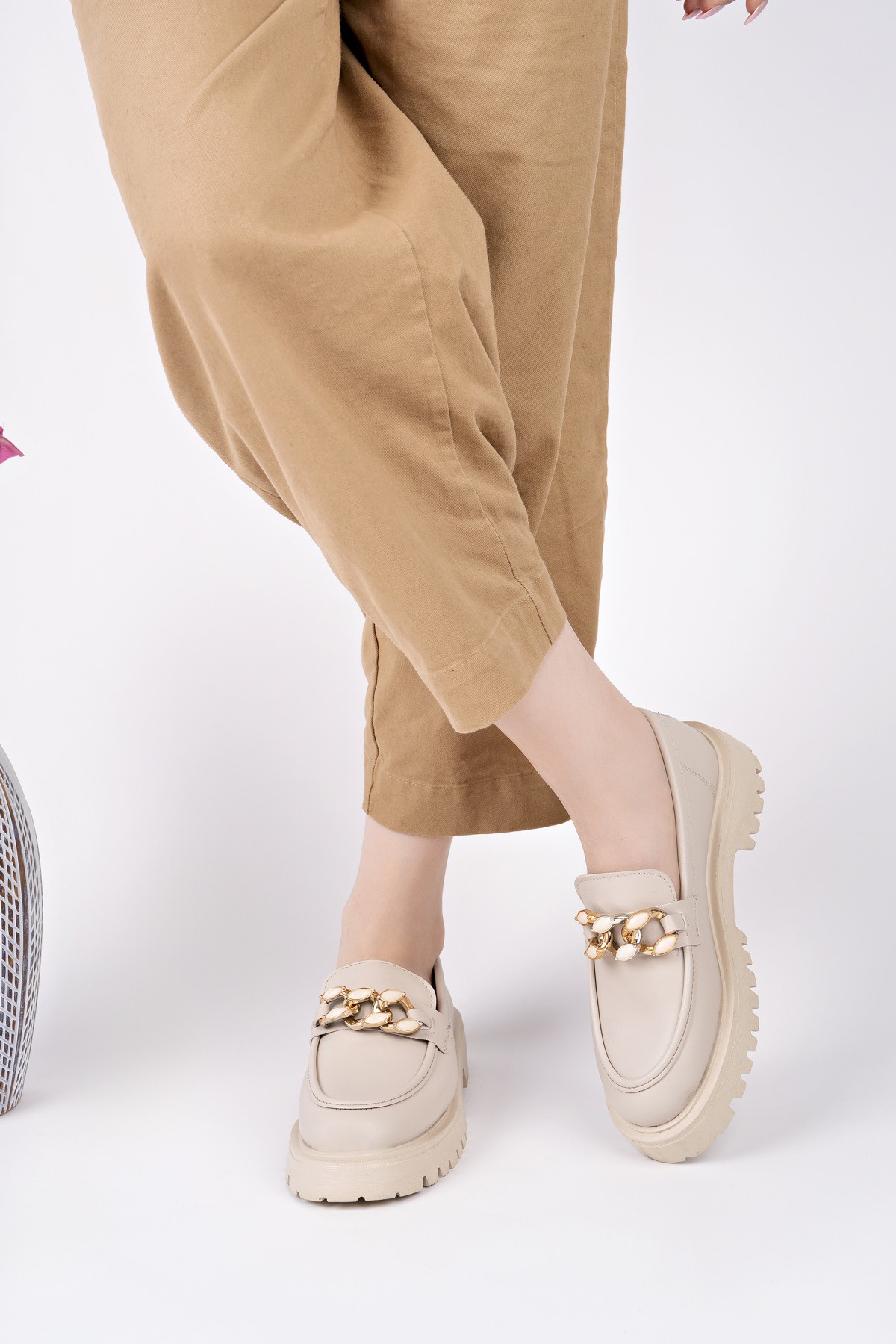 CRASHER Kalın Taban Tokalı Günlük Casual Makosen Kadın Loafer Ayakkabı - Görsel 8