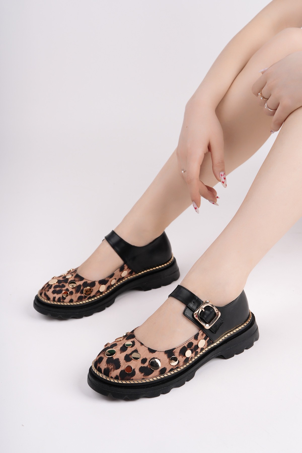 EGERİA Leopar Desenli Tek Bantlı Kalın Taban Kadın Günlük Loafer Ayakkabı - Görsel 8
