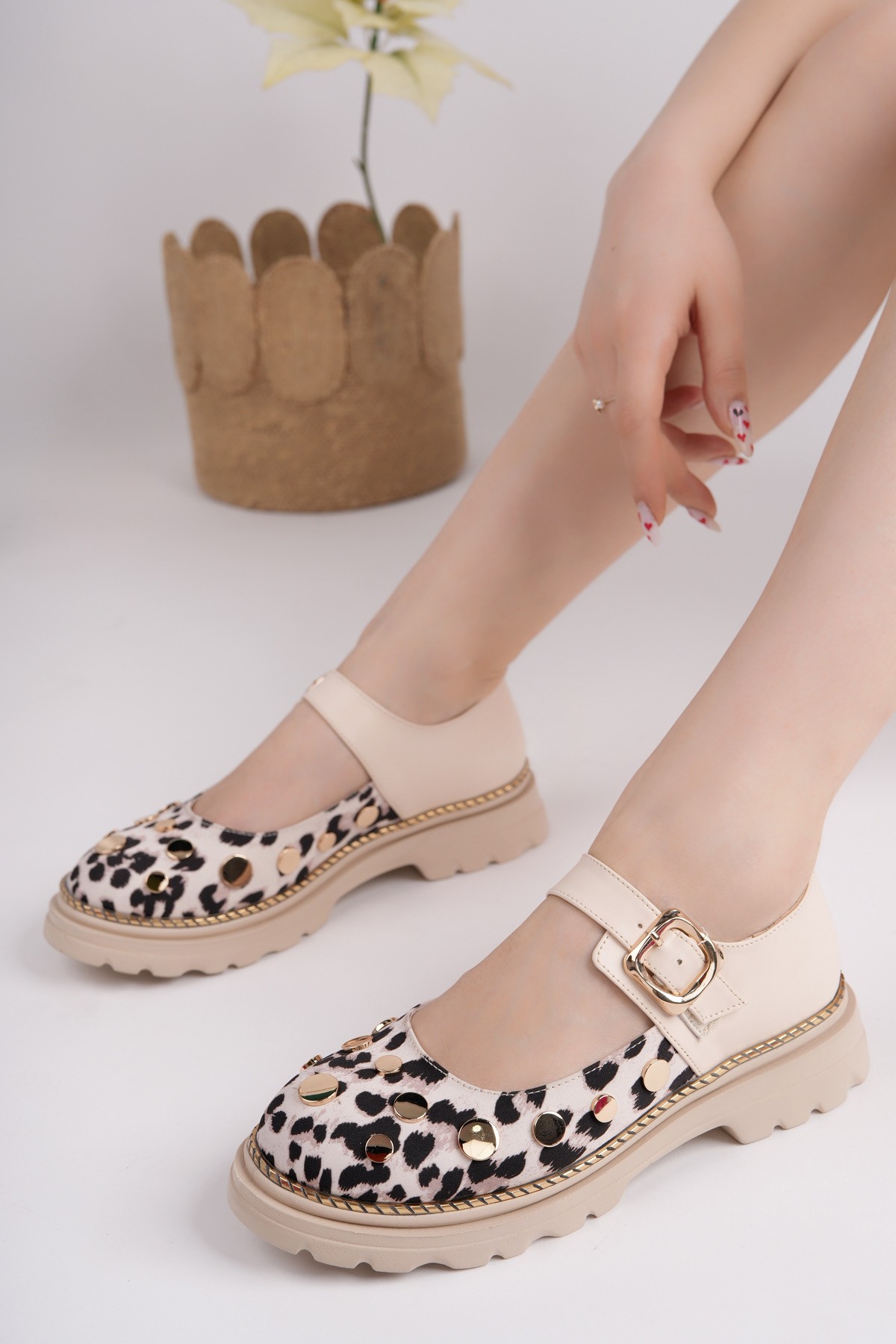 EGERİA Leopar Desenli Tek Bantlı Kalın Taban Kadın Günlük Loafer Ayakkabı - Görsel 6