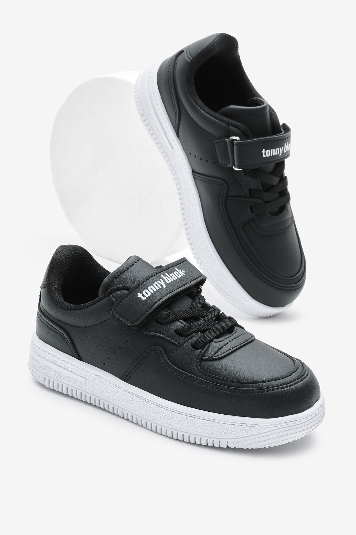 Çocuk Unisex Siyah Beyaz Termo Taban Cırtlı Lastik Bağcıklı Spor Ayakkabı - Görsel 2