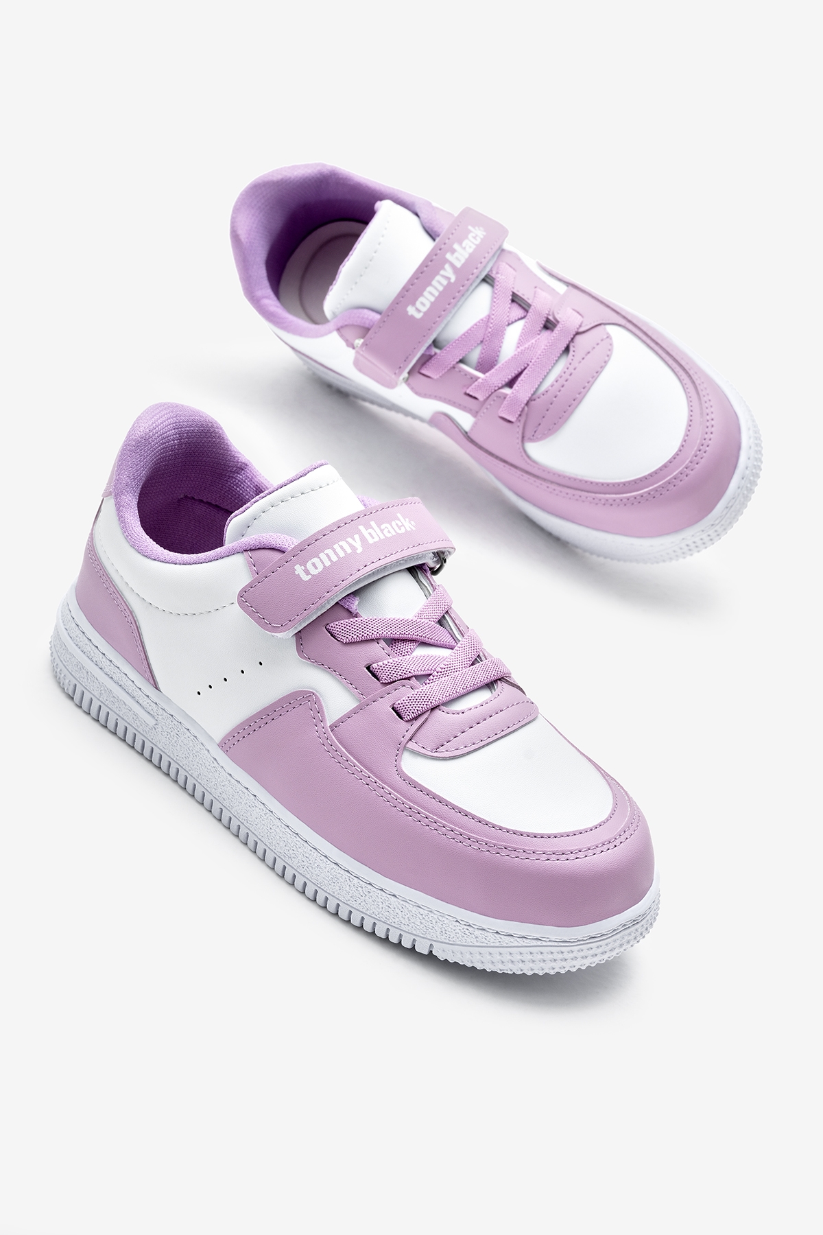 Çocuk Unisex Beyaz Lila Termo Taban Cırtlı Lastik Bağcıklı Spor Ayakkabı - Görsel 2