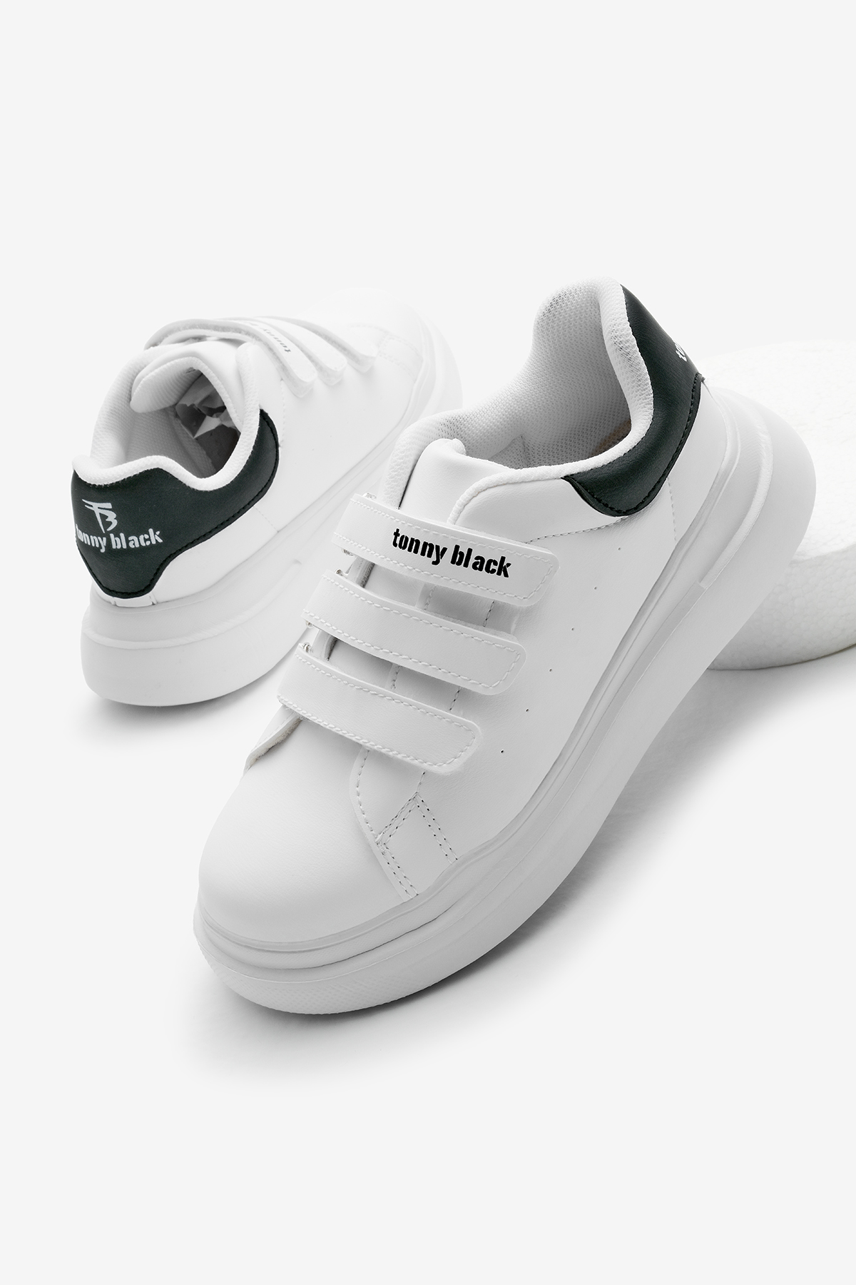 Çocuk Unisex Beyaz Siyah Eva Faylon Taban Üç Cırtlı Spor Ayakkabı - Görsel 3