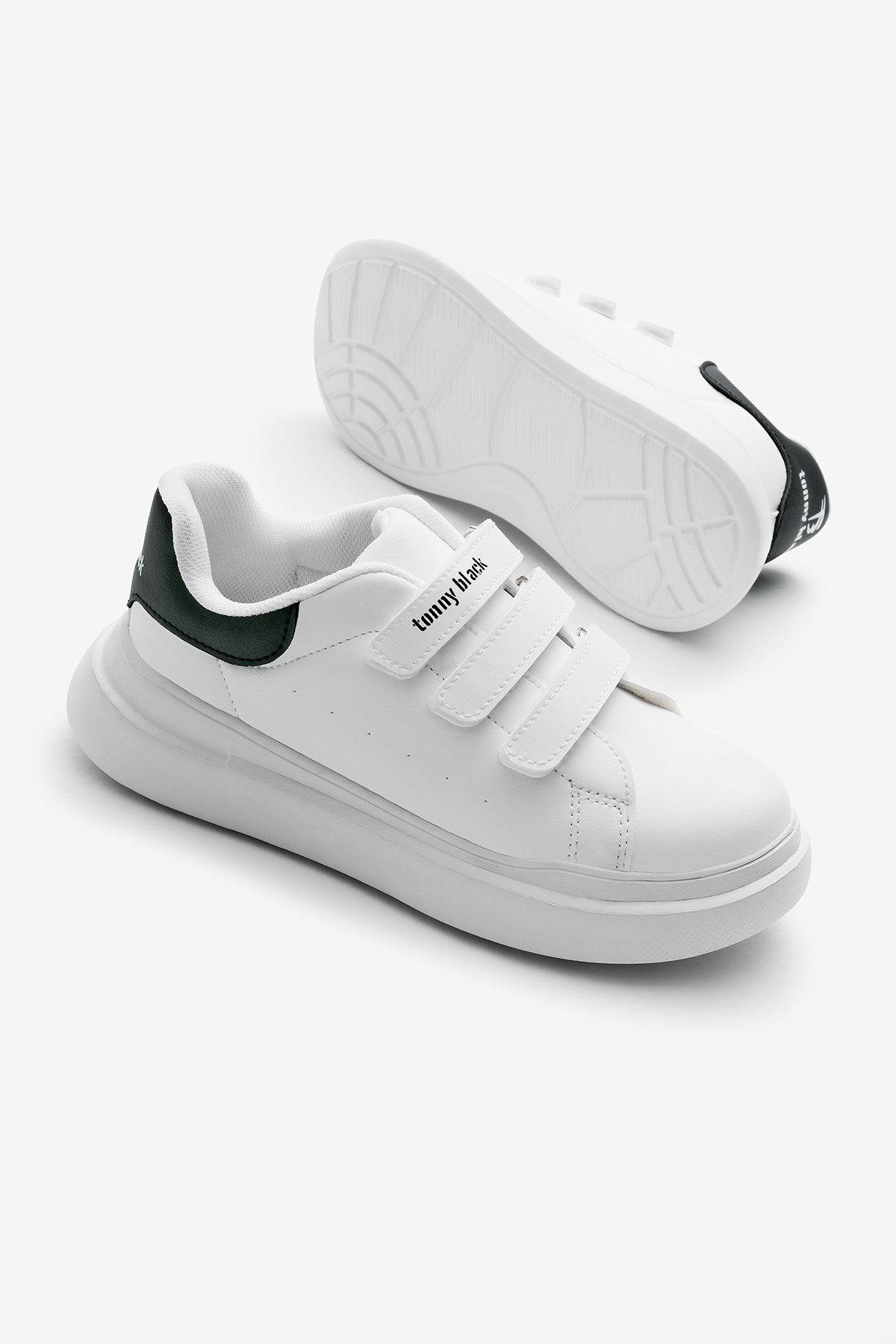 Çocuk Unisex Beyaz Siyah Eva Faylon Taban Üç Cırtlı Spor Ayakkabı - Görsel 5