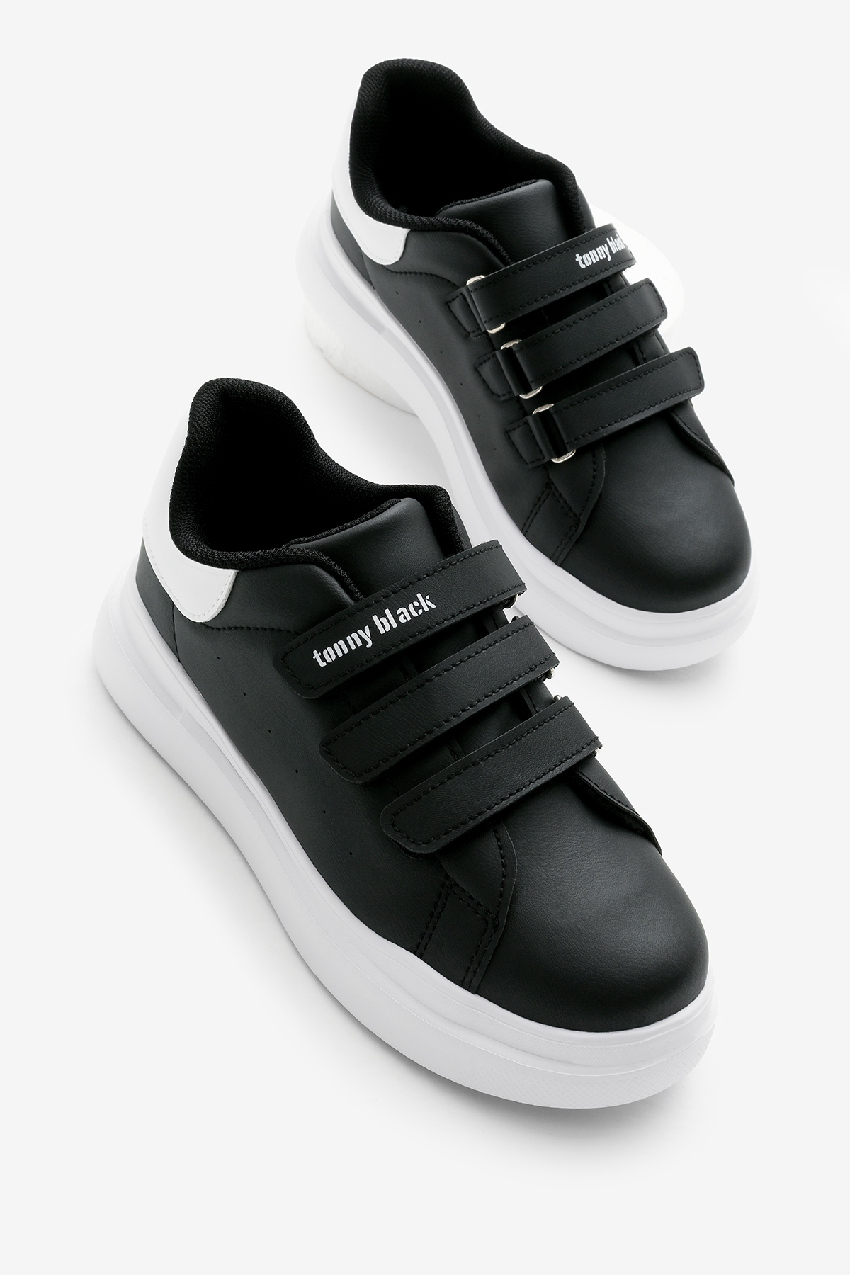 Çocuk Unisex Siyah Beyaz Eva Faylon Taban Üç Cırtlı Spor Ayakkabı - Görsel 2