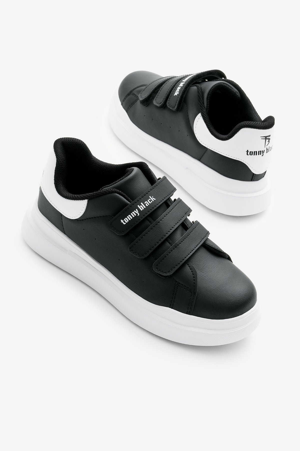 Çocuk Unisex Siyah Beyaz Eva Faylon Taban Üç Cırtlı Spor Ayakkabı - Görsel 5
