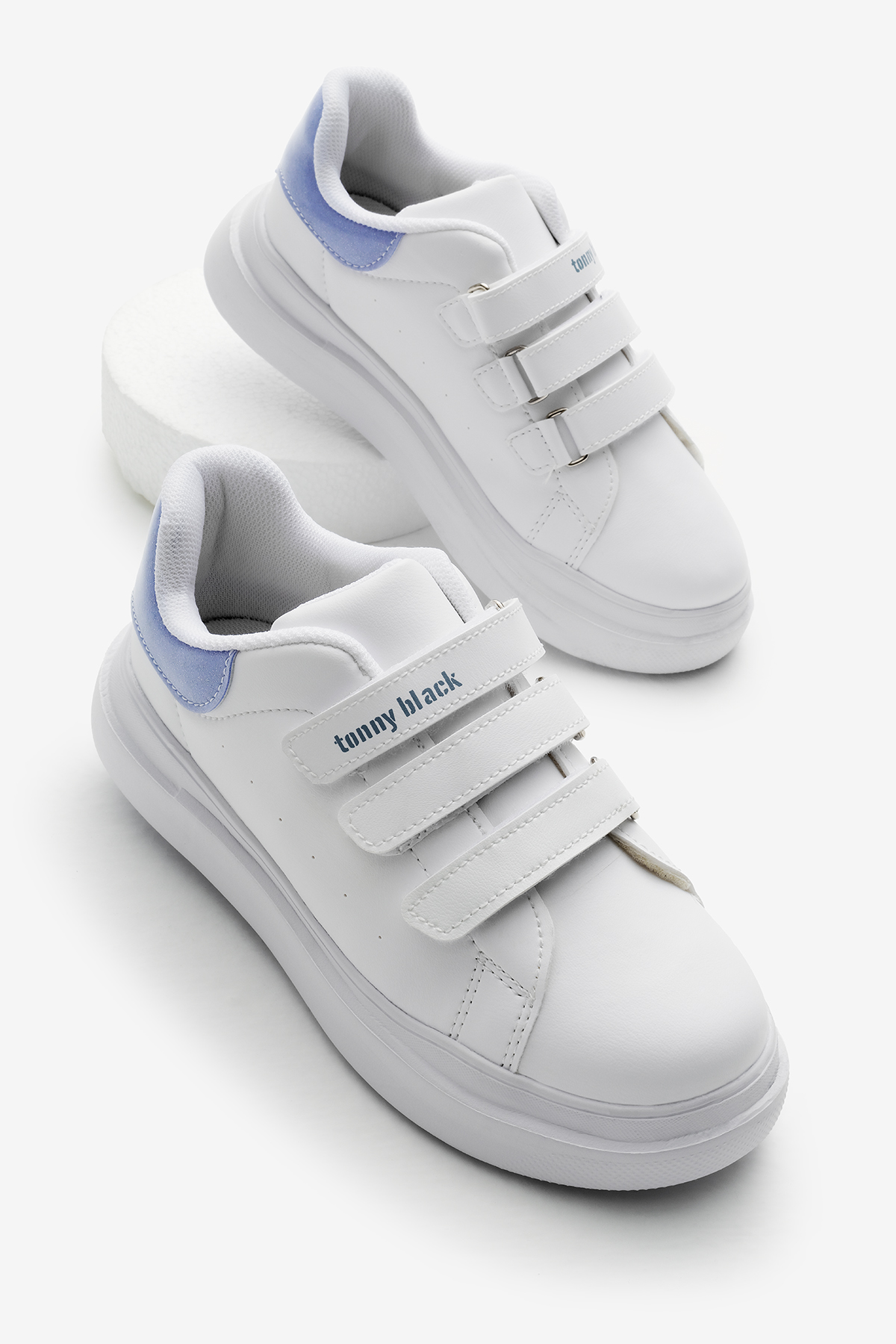 Çocuk Unisex Beyaz Mavi Eva Faylon Taban Üç Cırtlı Spor Ayakkabı - Görsel 2