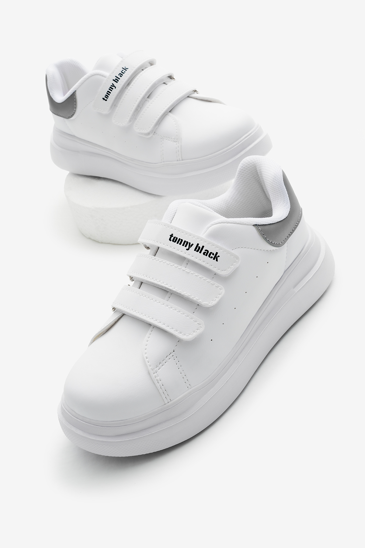 Çocuk Unisex Beyaz Gümüş Eva Faylon Taban Üç Cırtlı Spor Ayakkabı - Görsel 3