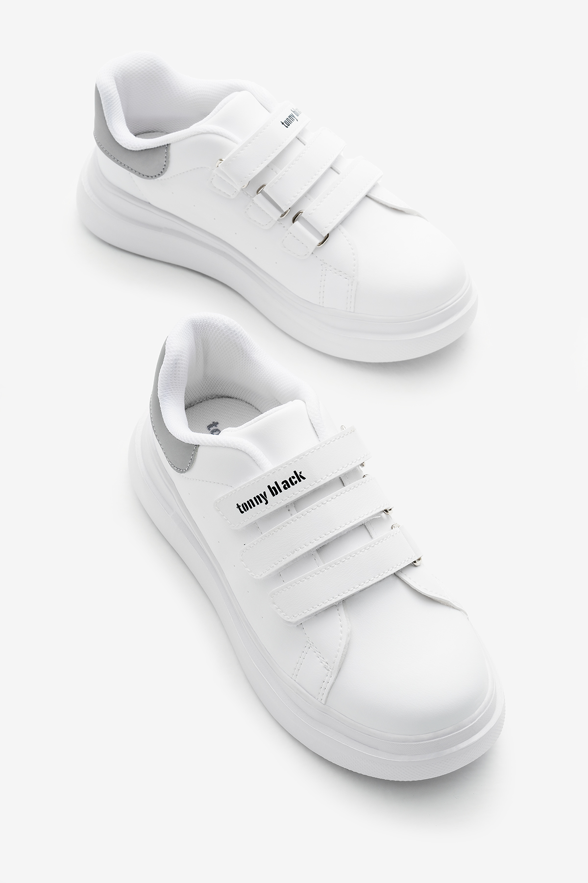 Çocuk Unisex Beyaz Gümüş Eva Faylon Taban Üç Cırtlı Spor Ayakkabı - Görsel 4