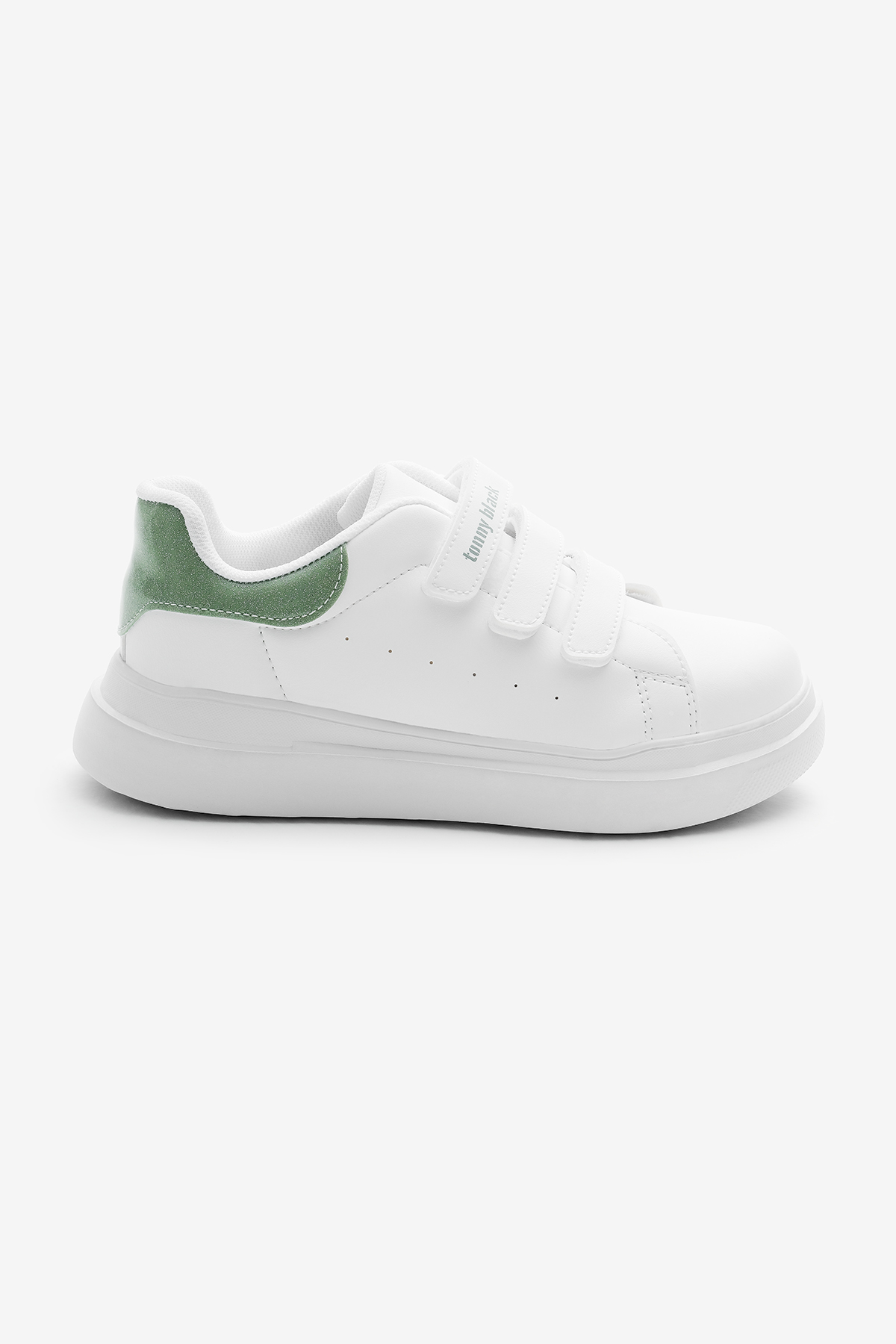 Çocuk Unisex Beyaz Su Yeşili Eva Faylon Taban Üç Cırtlı Spor Ayakkabı - Görsel 2