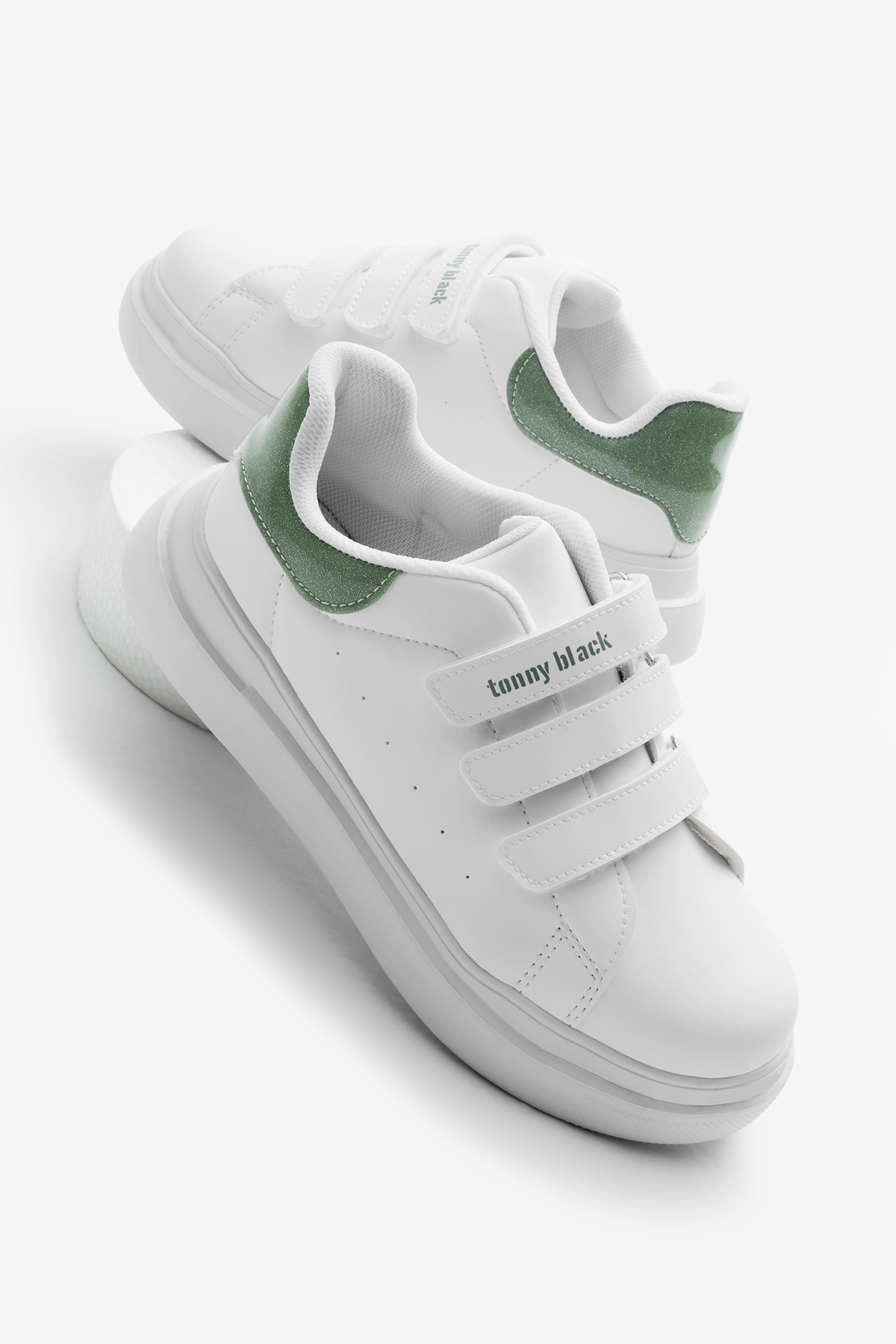 Çocuk Unisex Beyaz Su Yeşili Eva Faylon Taban Üç Cırtlı Spor Ayakkabı - Görsel 3