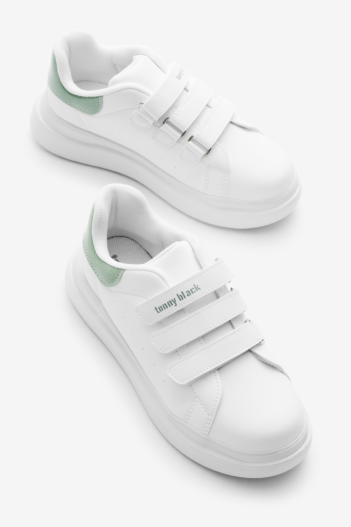 Çocuk Unisex Beyaz Su Yeşili Eva Faylon Taban Üç Cırtlı Spor Ayakkabı - Görsel 4