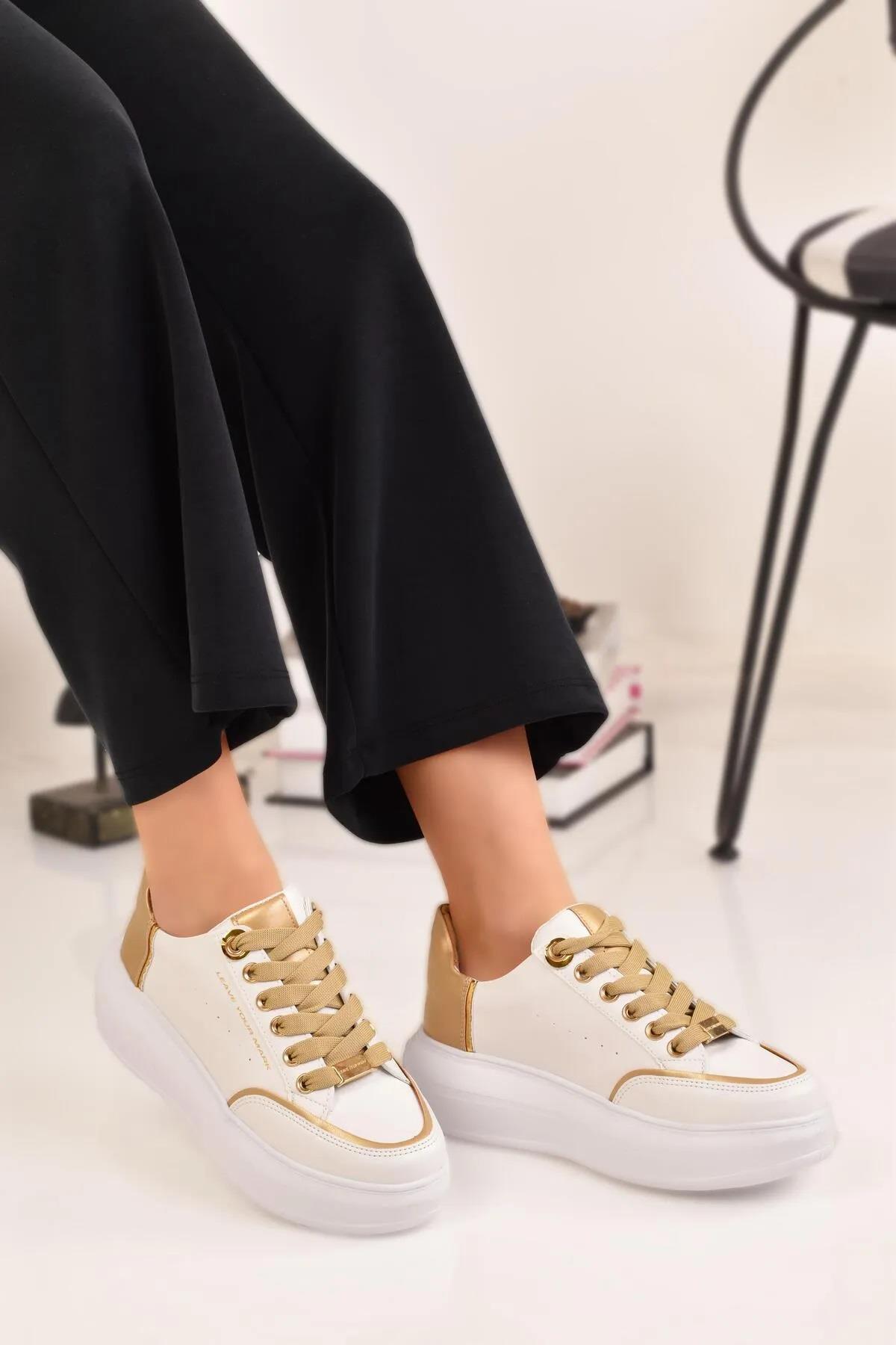 Kadın Kalın Tabanlı Hafif Spor Ayakkabı Sneaker - Görsel 2