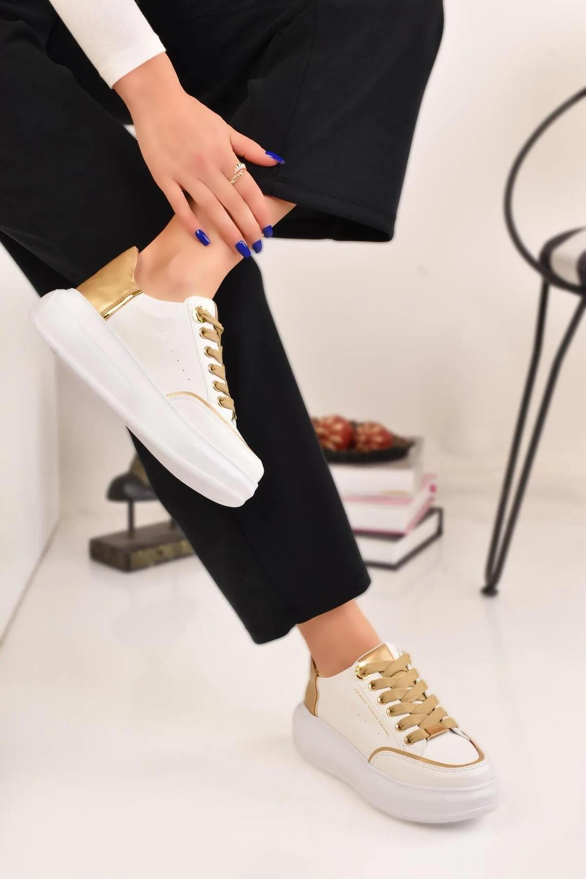 Kadın Kalın Tabanlı Hafif Spor Ayakkabı Sneaker - Görsel 3