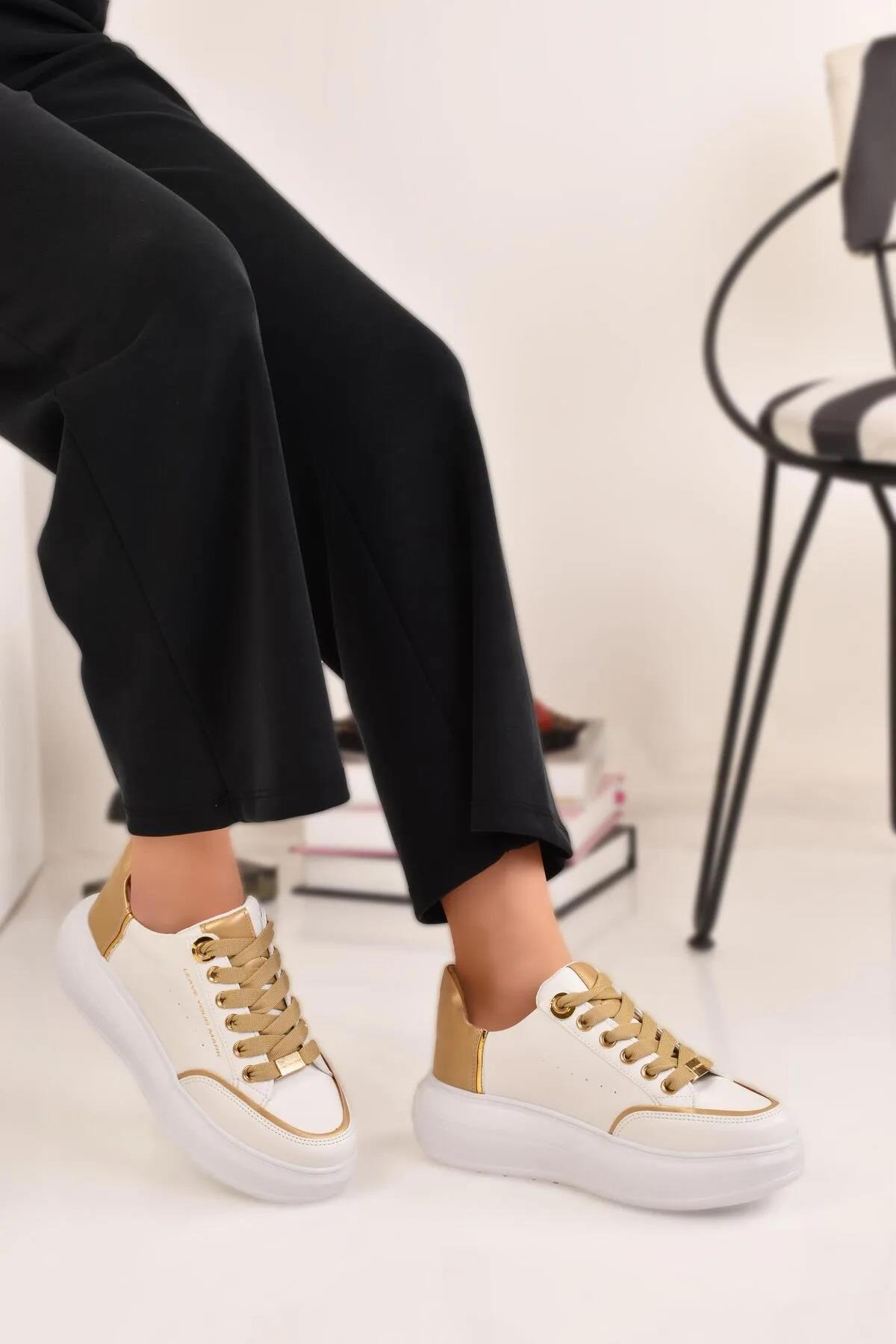 Kadın Kalın Tabanlı Hafif Spor Ayakkabı Sneaker - Görsel 4