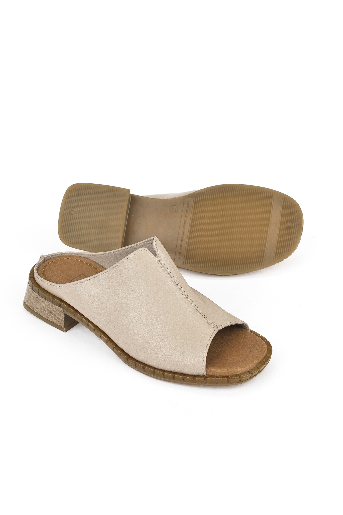 Kadın Hakiki Deri Topuklu Terlik 1511047Z022 Vizon - Görsel 5