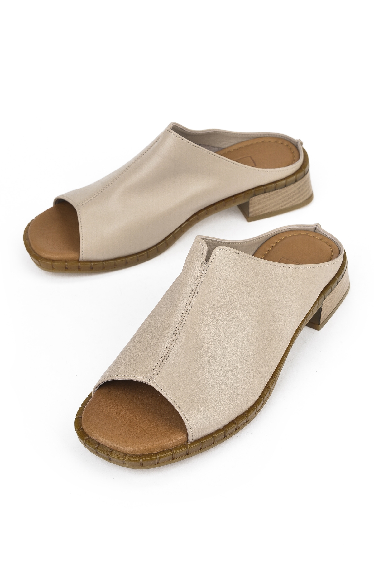 Kadın Hakiki Deri Topuklu Terlik 1511047Z022 Vizon - Görsel 6