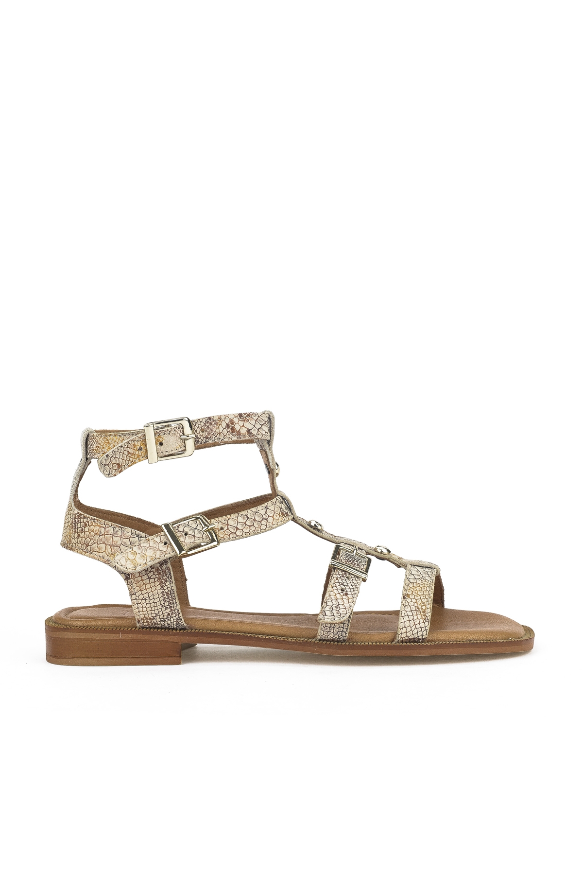 Kadın Hakiki Deri Sandalet 1511047Z16222 Bej-Yılan - Görsel 2