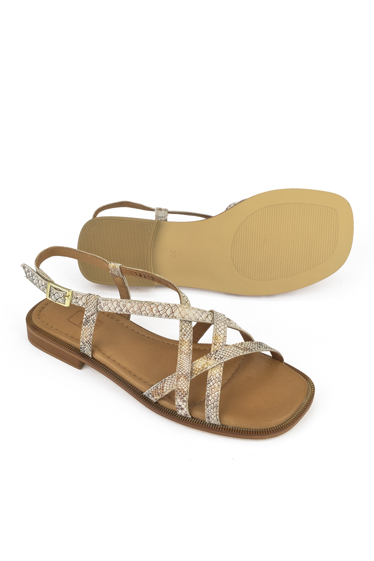 Kadın Hakiki Deri Sandalet 1511047Z16213 Bej-Yılan - Görsel 5