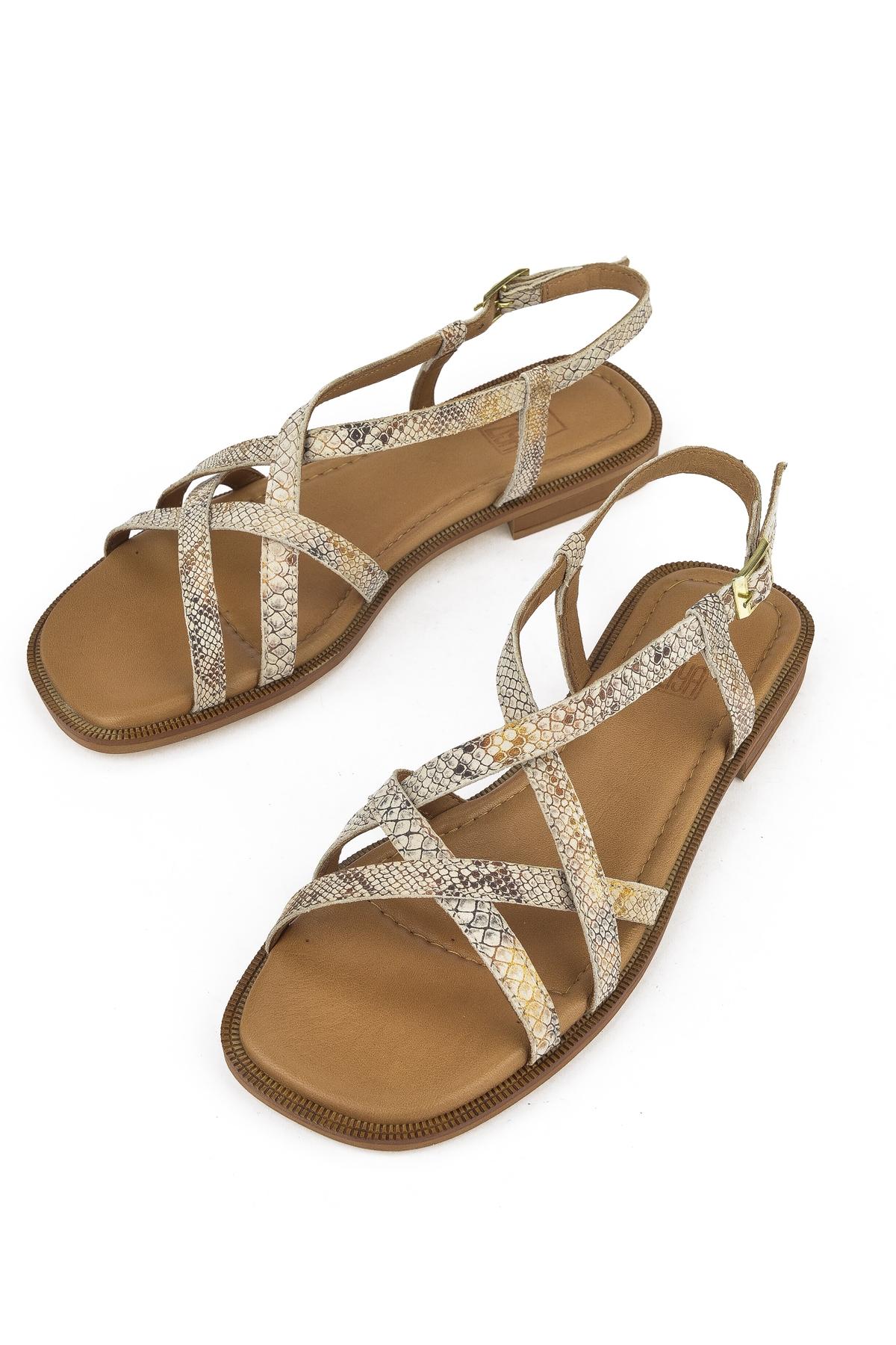 Kadın Hakiki Deri Sandalet 1511047Z16213 Bej-Yılan - Görsel 6