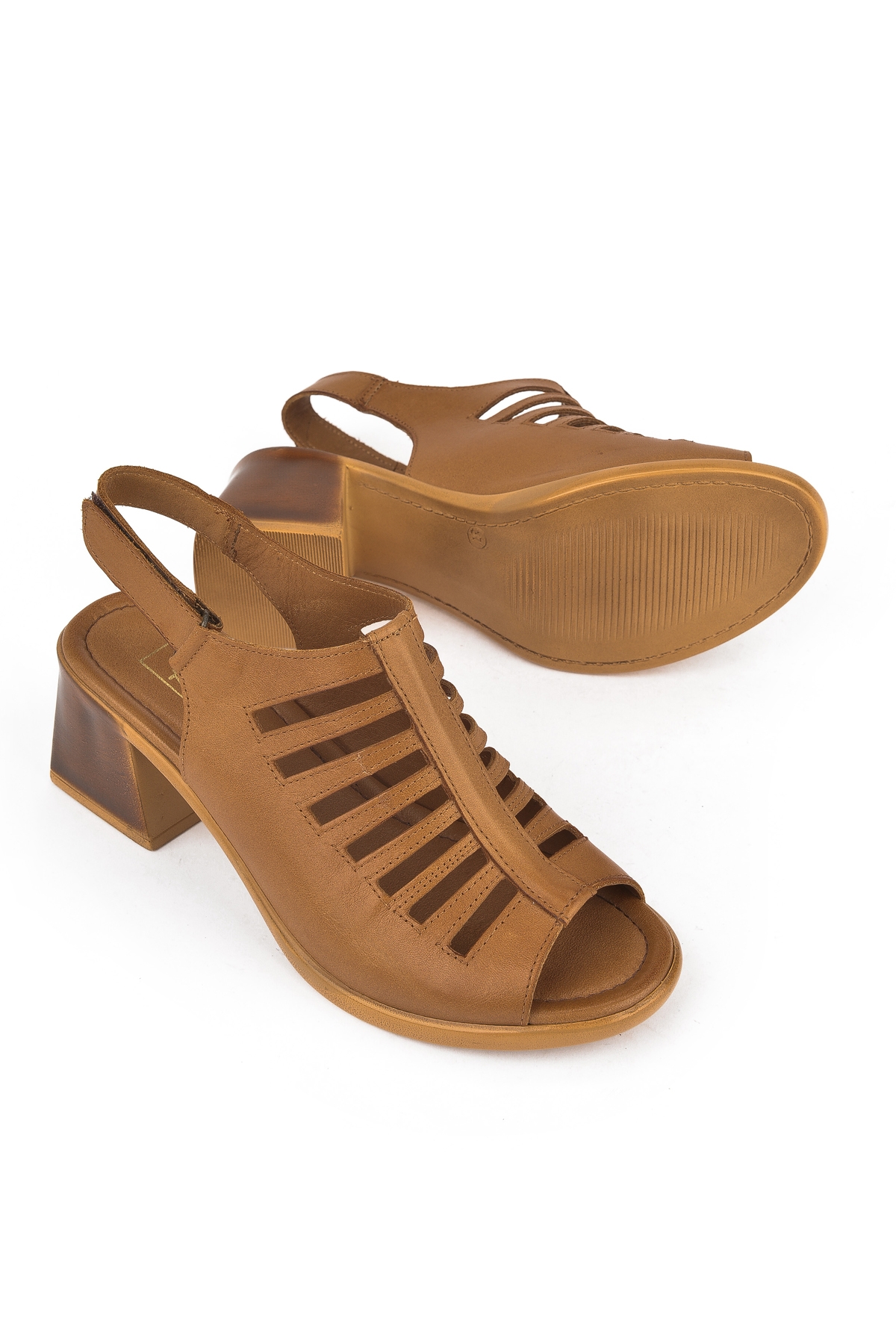 Kadın Hakiki Deri Topuklu Sandalet 151992Z12001 Taba - Görsel 5