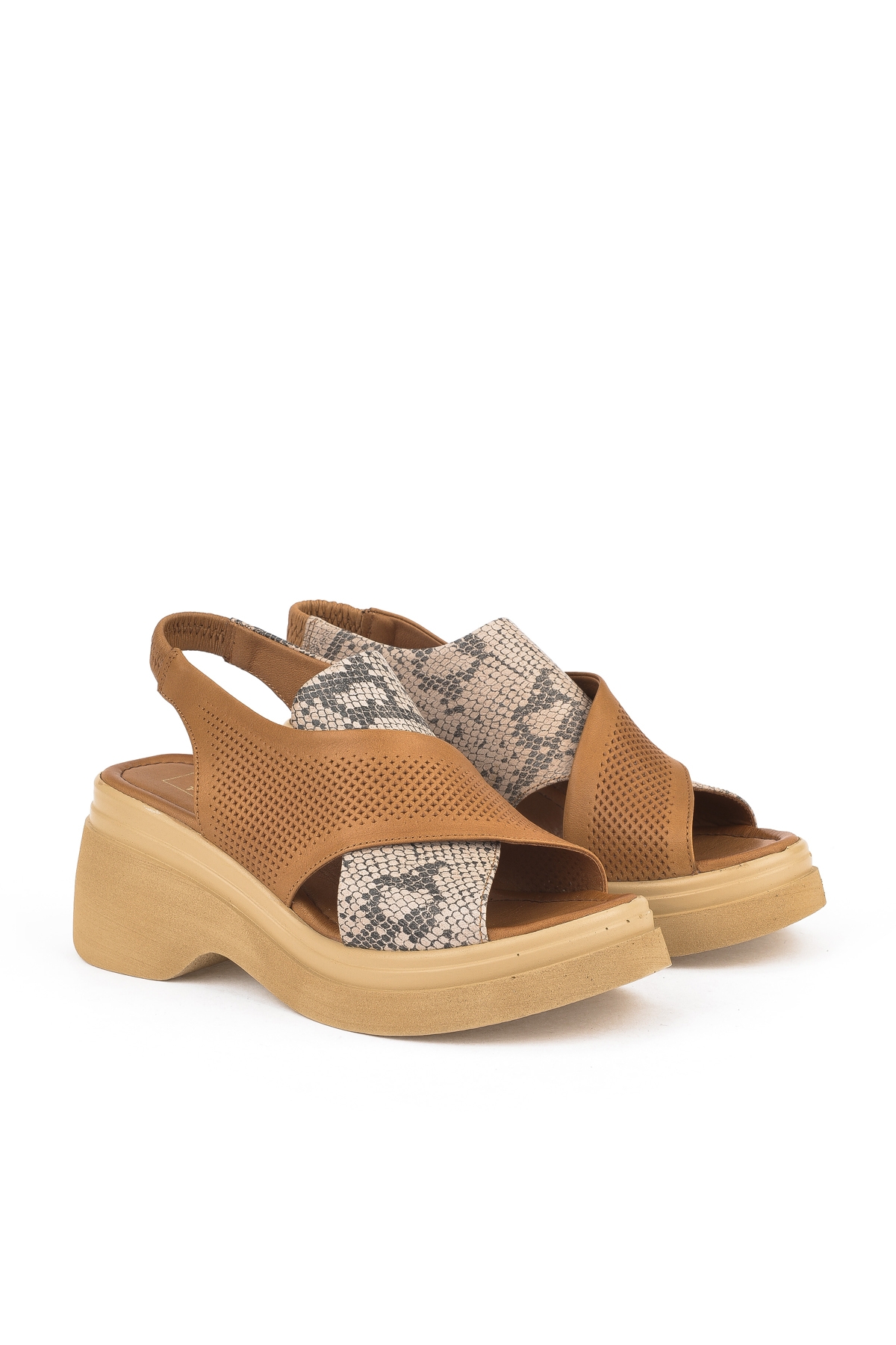 Kadın Hakiki Deri Topuklu Sandalet 151992Z64001 Taba - Görsel 3