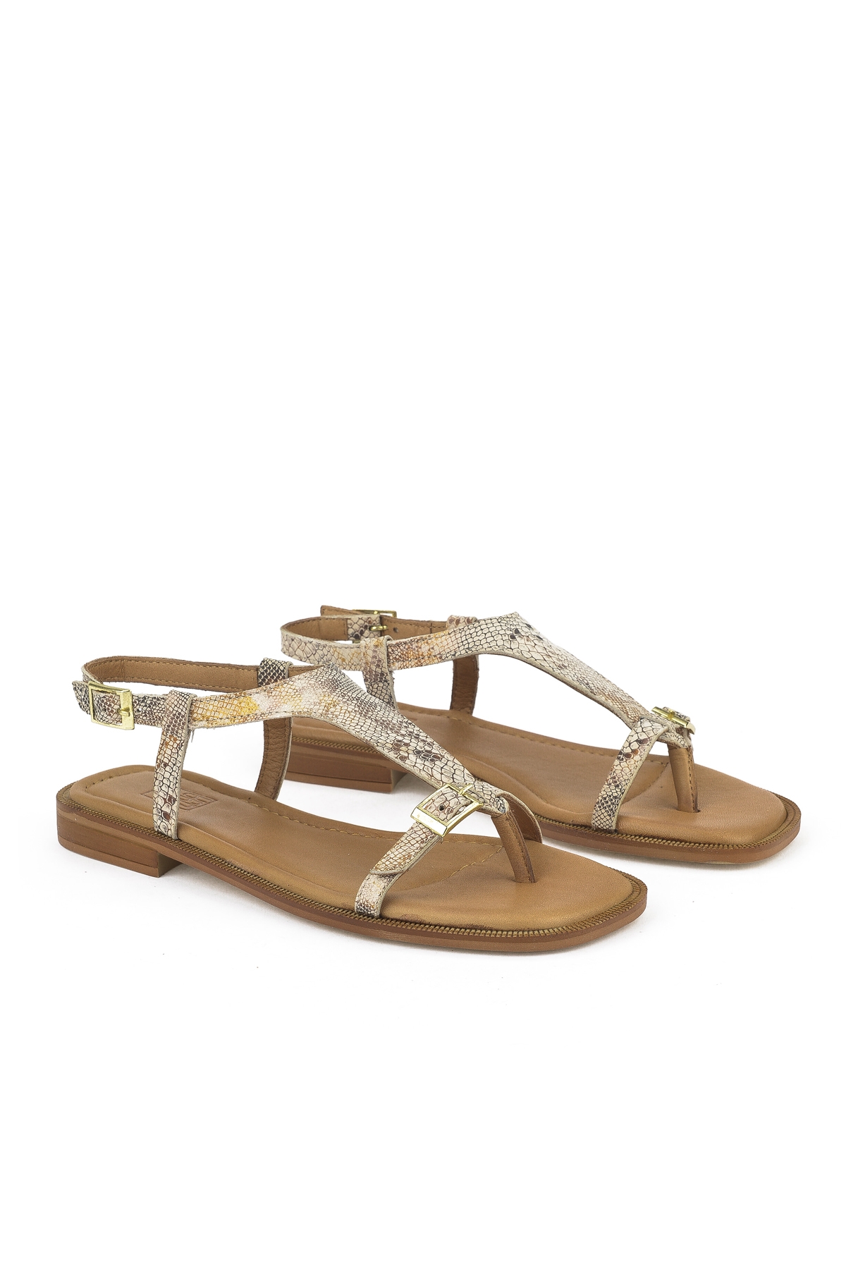 Kadın Hakiki Deri Sandalet 1511047Z16219 Bej-Yılan - Görsel 3