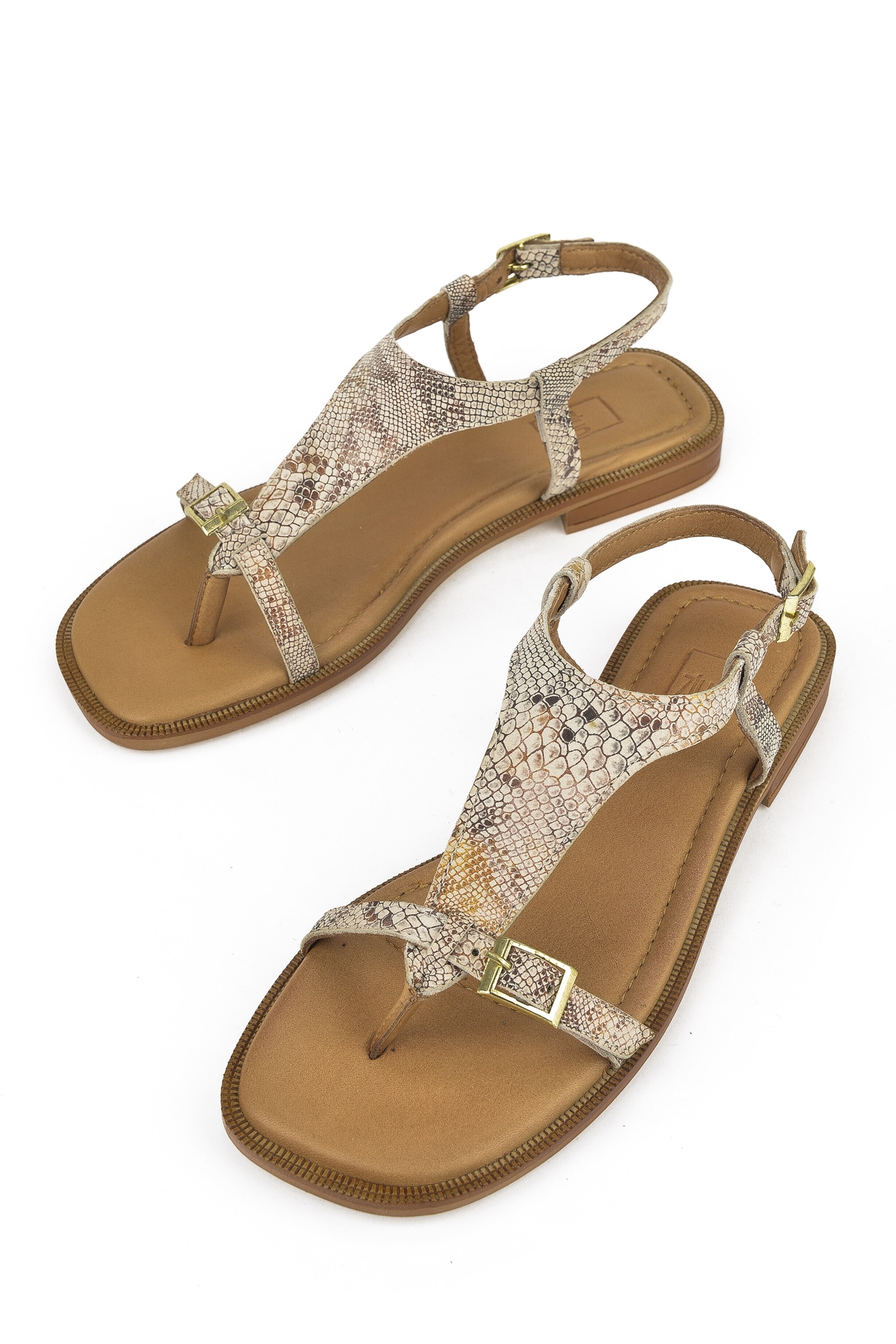 Kadın Hakiki Deri Sandalet 1511047Z16219 Bej-Yılan - Görsel 6